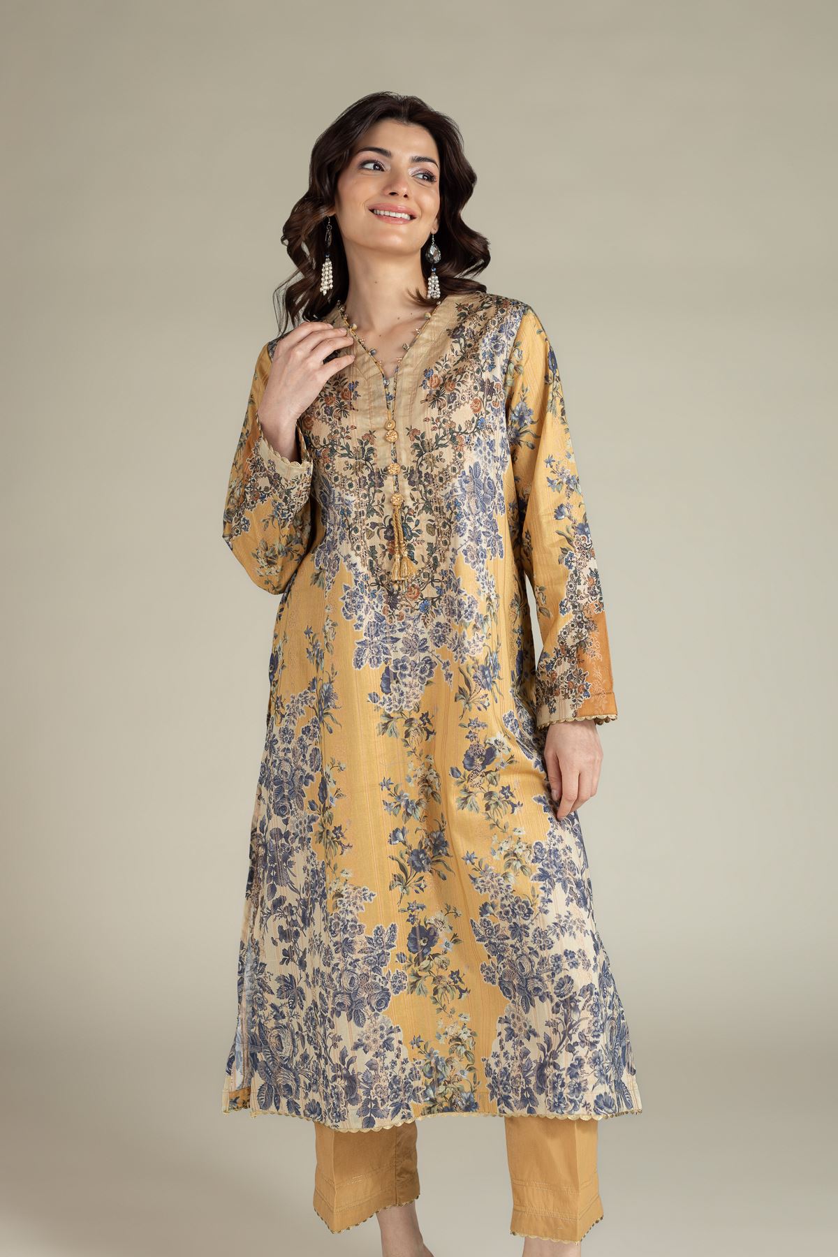 Printed Jacquard Tailored 2 Piece | Top and Bottom - 1-26-127-A-G-VG