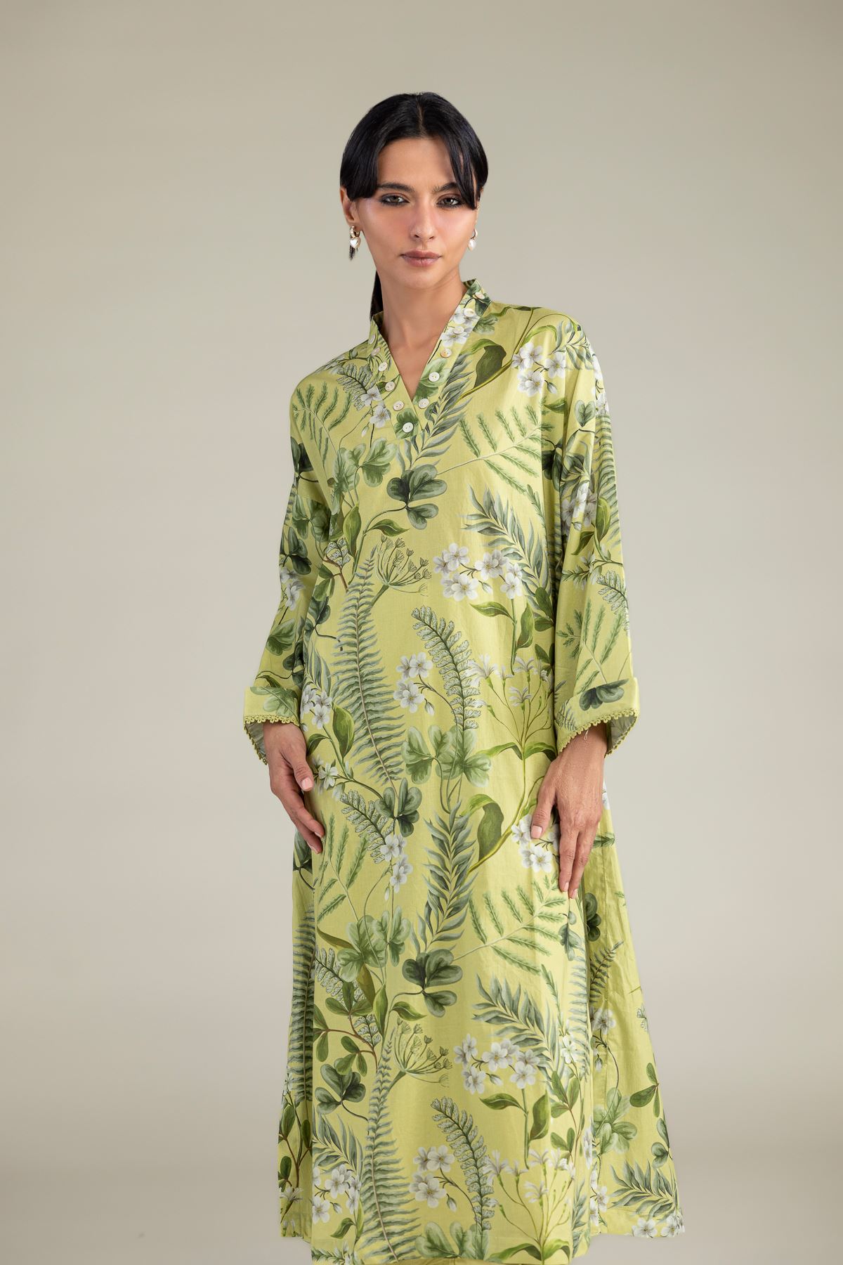 Printed Cambric Floral Longline Kurta - 2-26-301-B-F1-VG