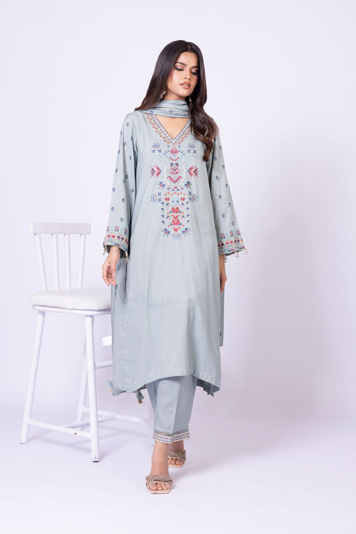 Embroidered Raw Silk Kurta - 25-10-10S5-01TA-VG