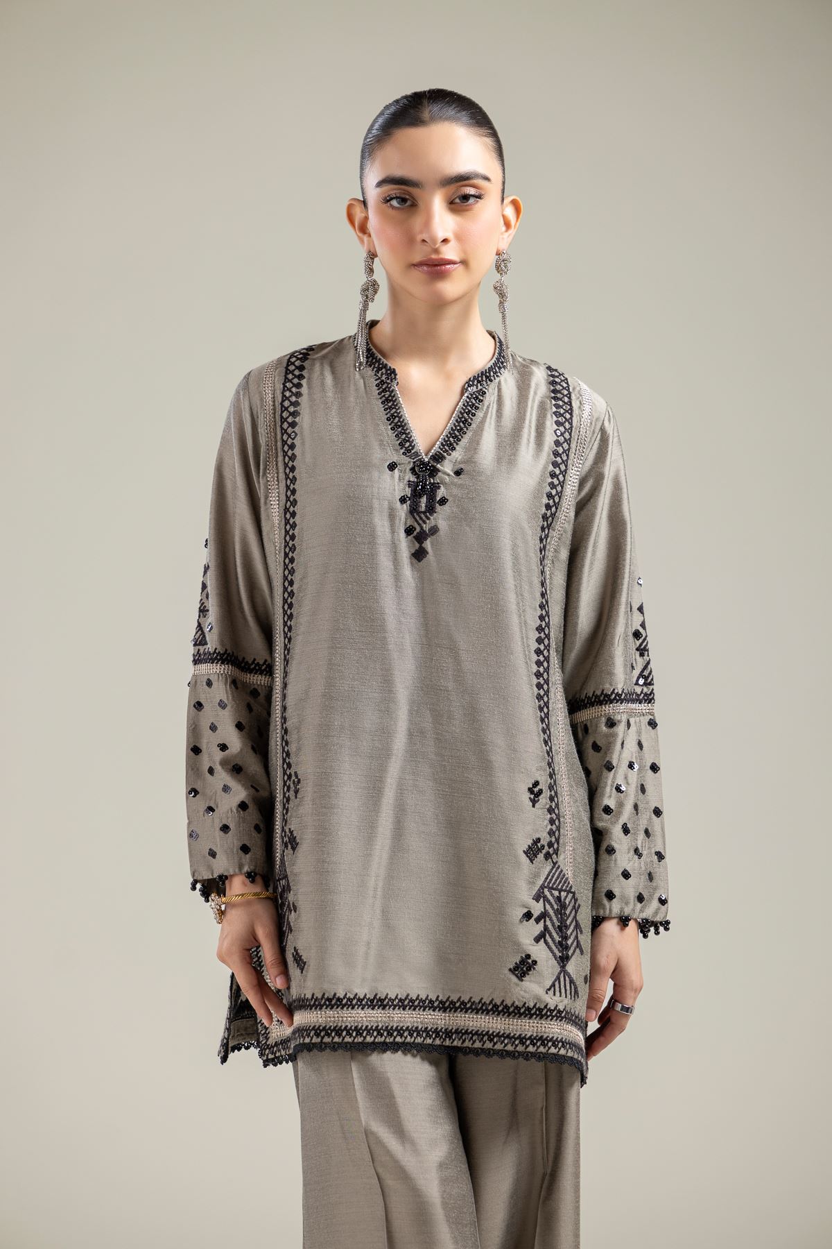 Raw Silk Gray Silk Kurta - 1-26-142-A-F-VG
