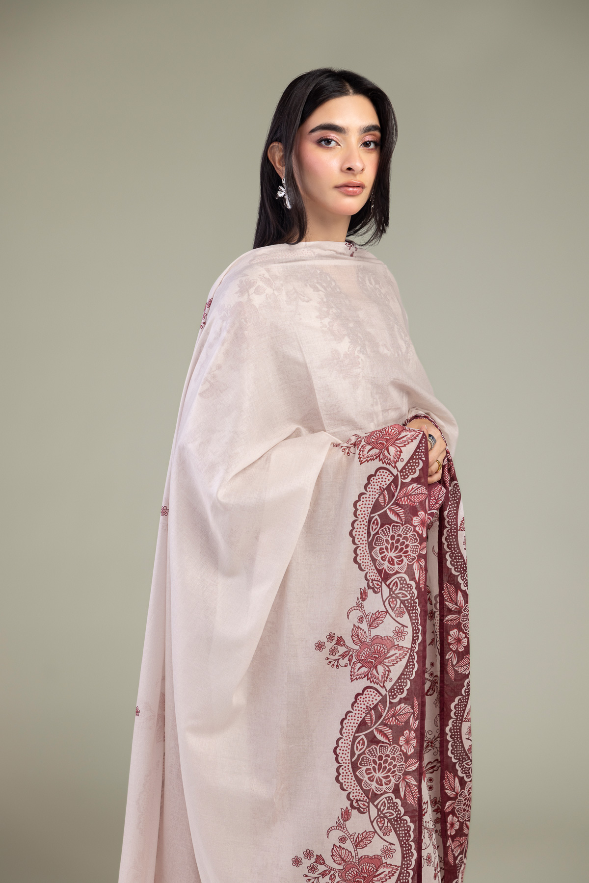 Embroidered Lawn Pink Floral Dupatta - 1-26-102-A-F-VG