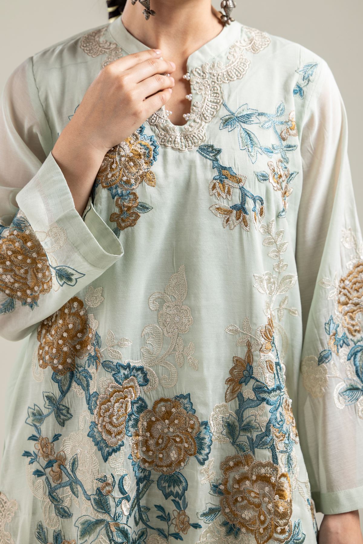 Paper Silk Mint Silk Kurta - 1-26-134-A-F-VG
