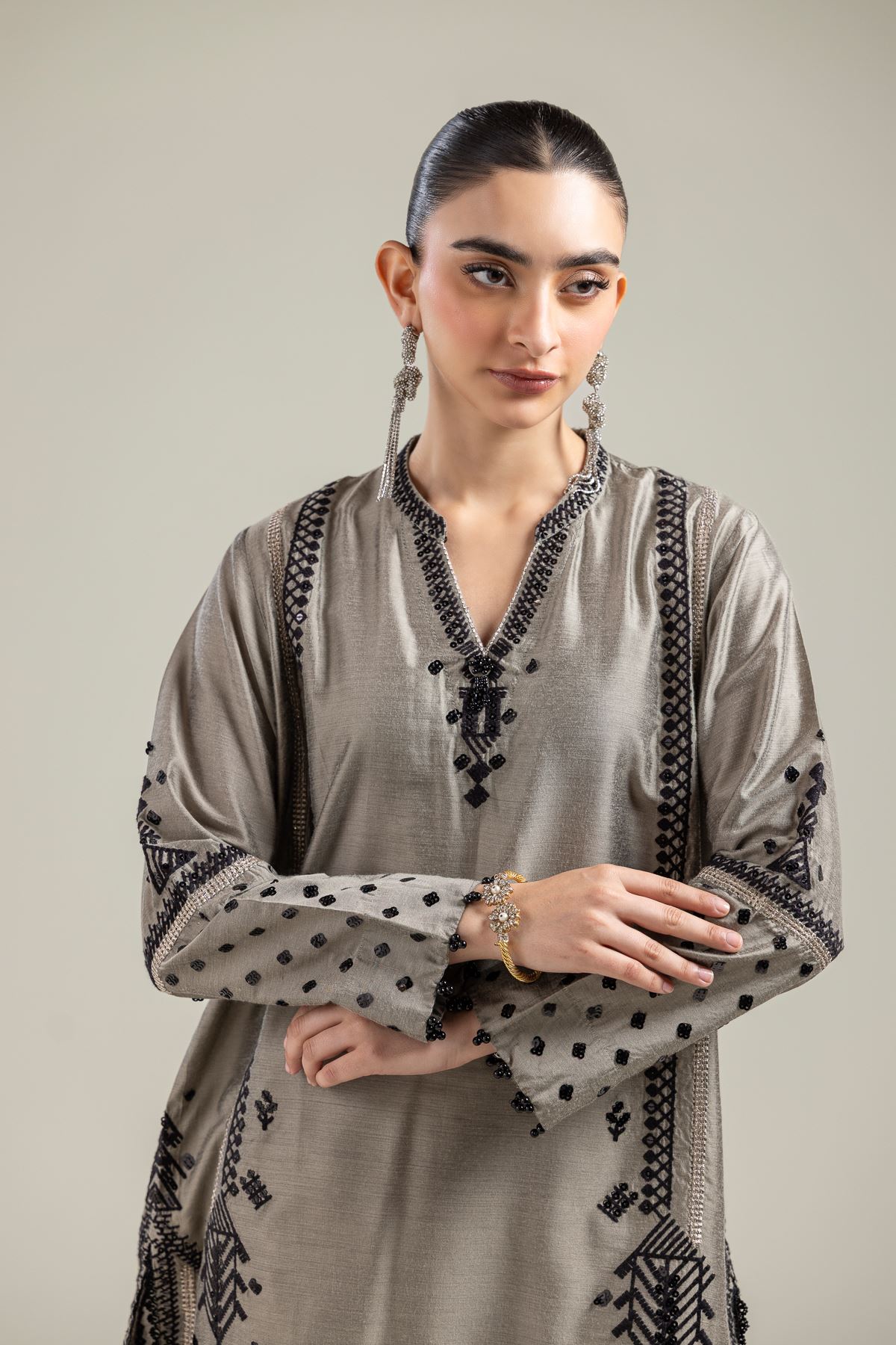 Raw Silk Gray Silk Kurta - 1-26-142-A-F-VG