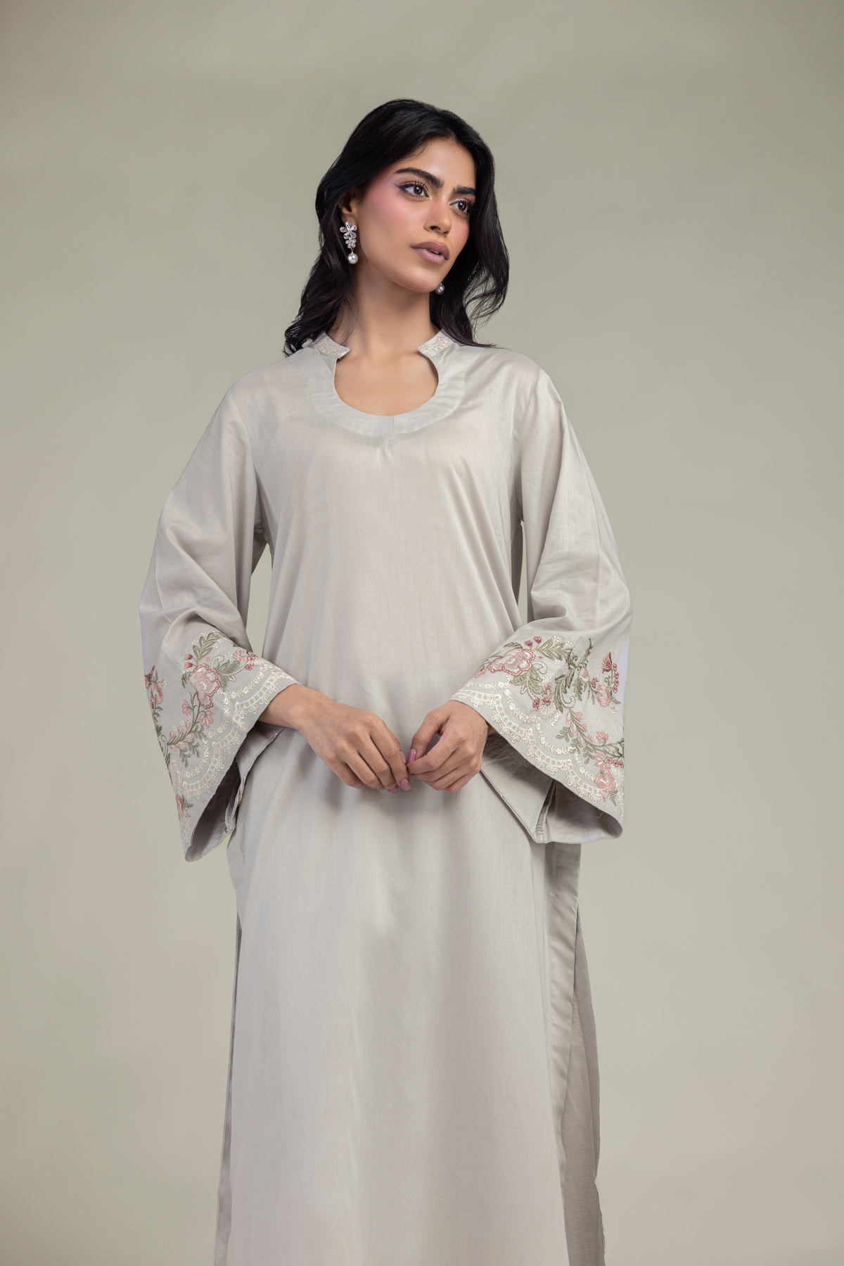 Embroidered Cambric Floral Cambric Kurta - EDP18-VG