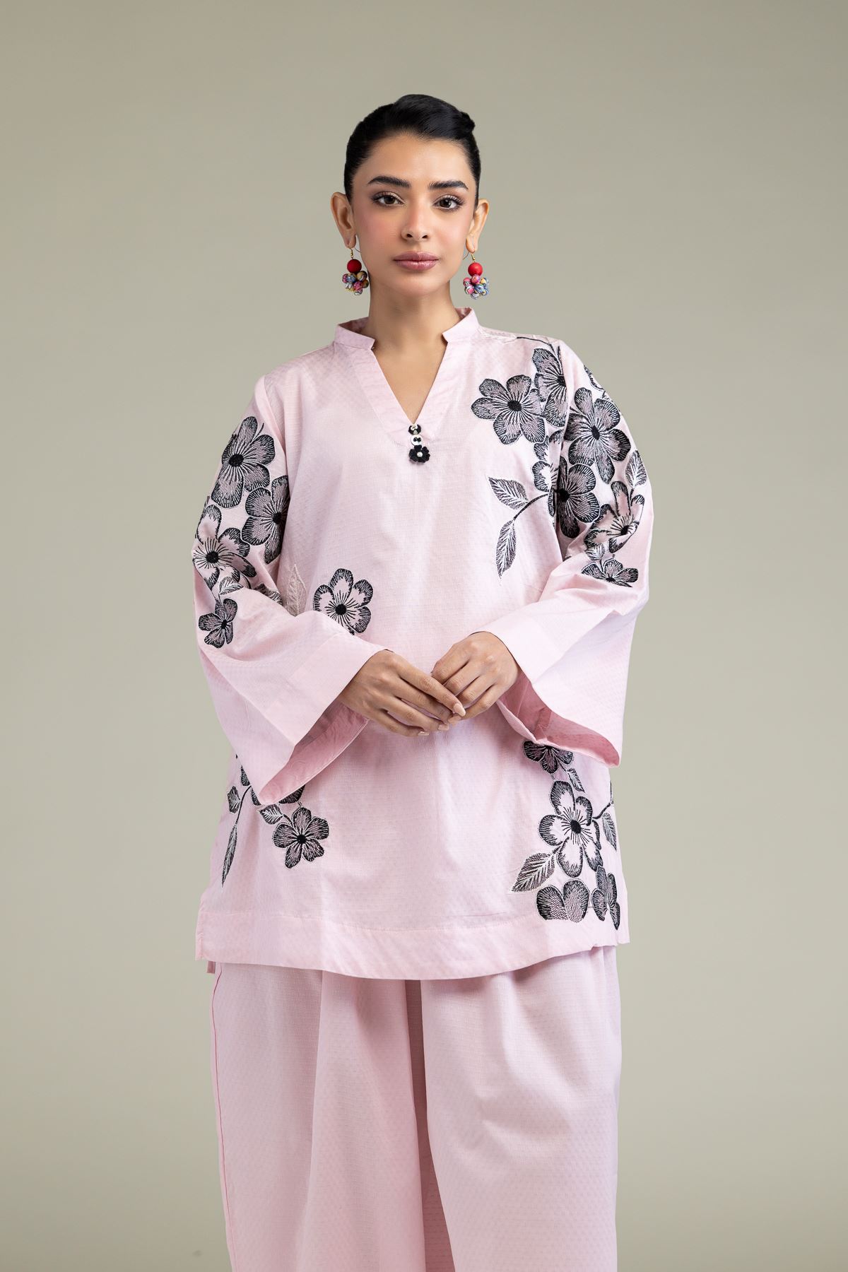 Embroidered Cotton Dobby Floral Pink Kurta - T-A11-26-101FH1-VG