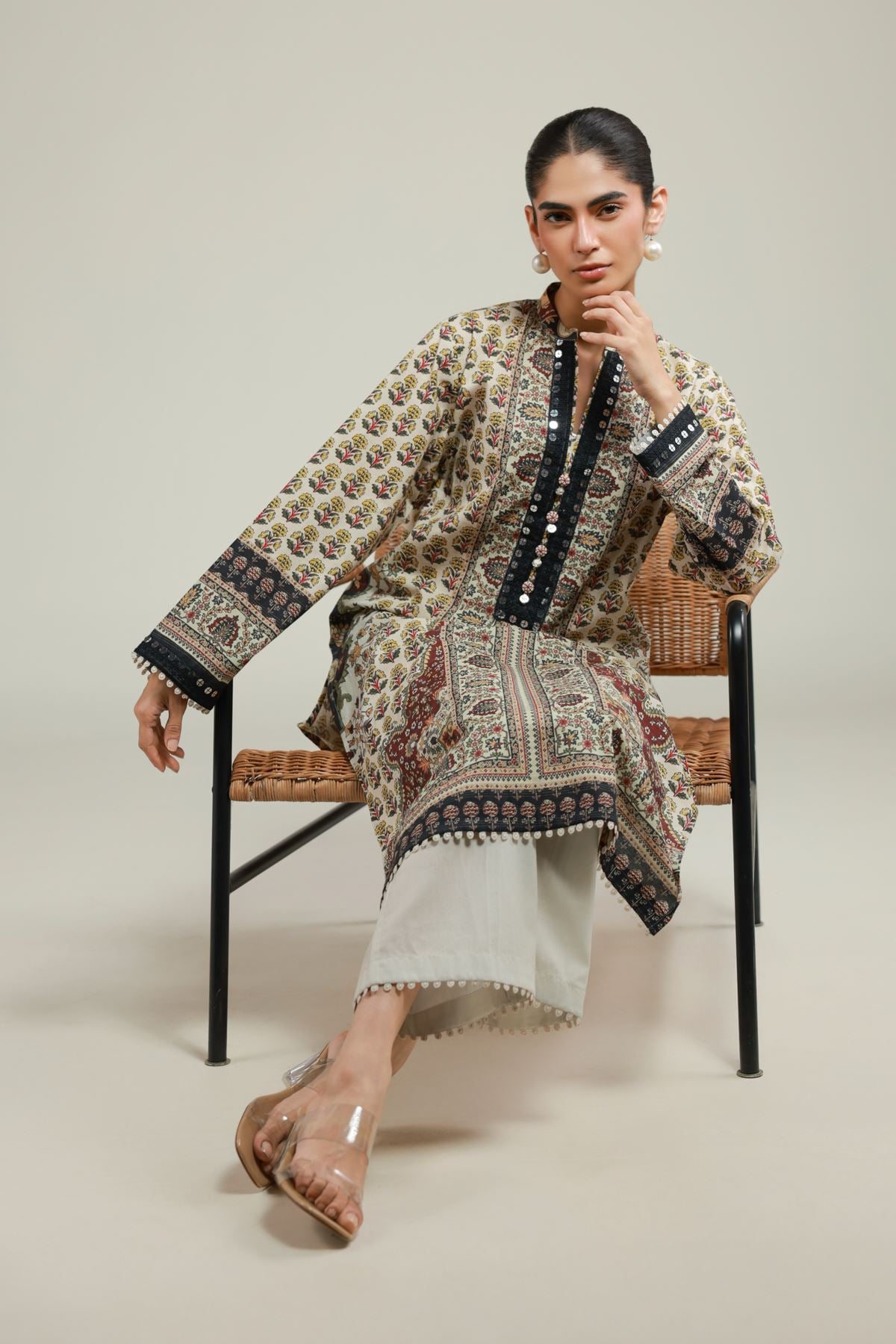 Embroidered Messuri Tailored 2 Piece | Top and Bottom - T-A22-26-113FC1-VG