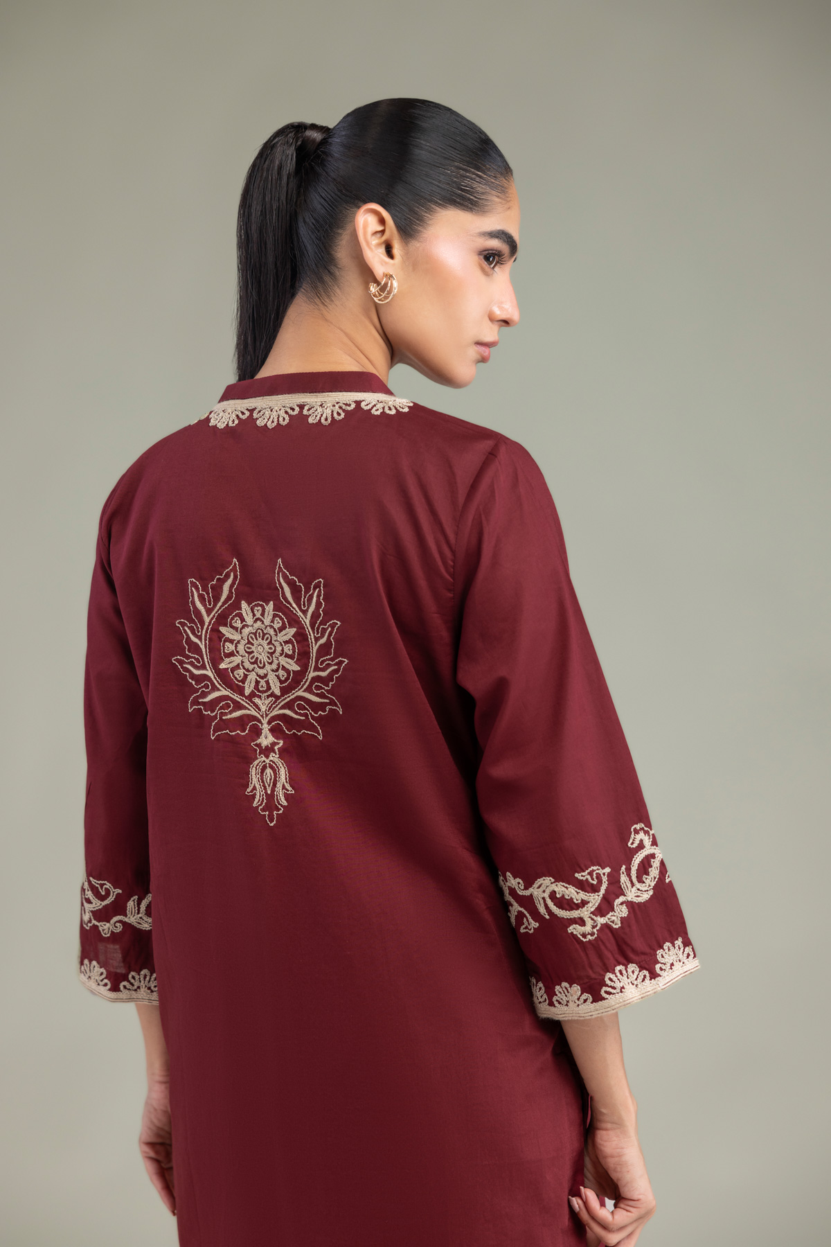 Embroidered Cambric Cambric Maroon Kurta - 1-26-102-A-F-VG