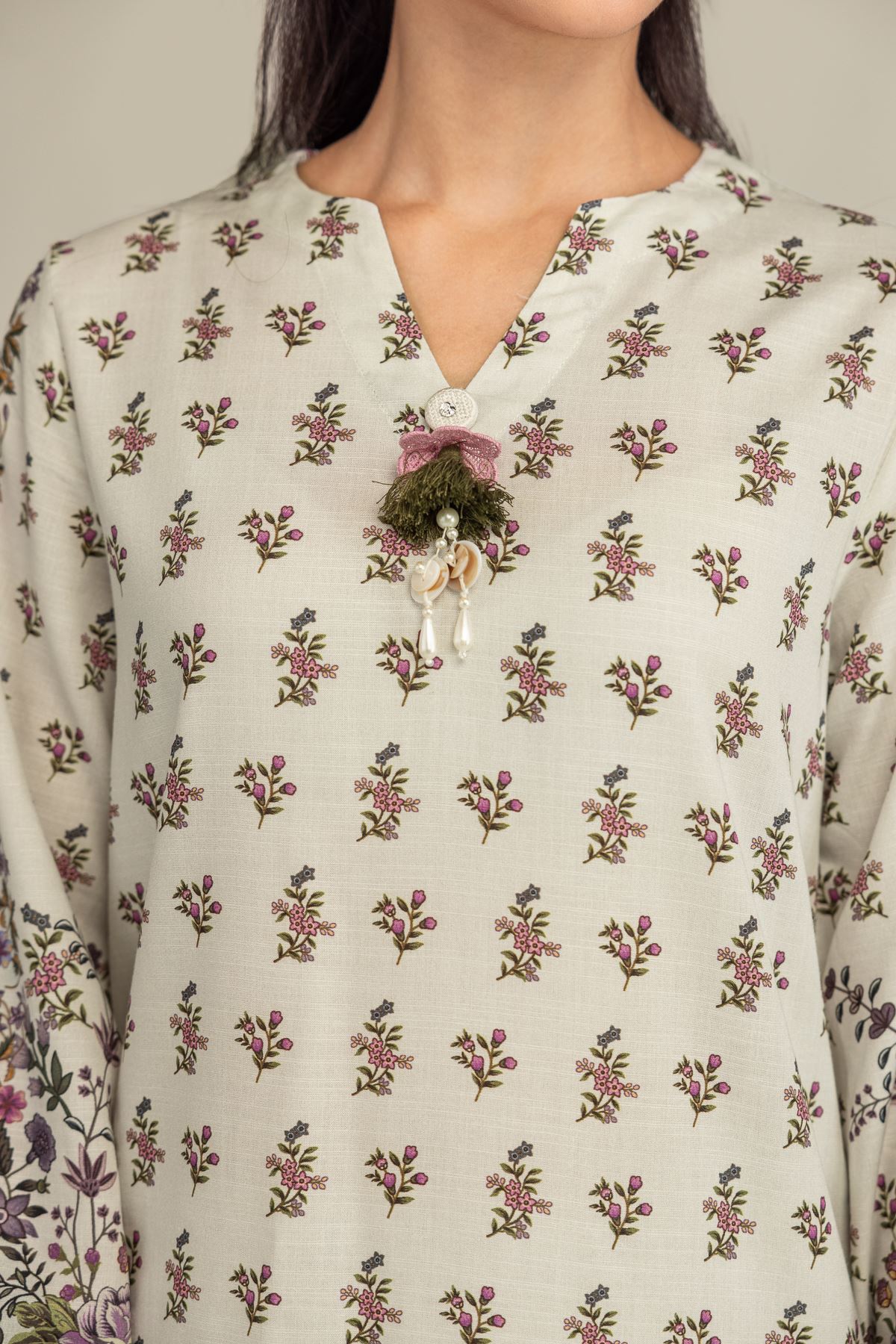 Printed Raw Silk Short Floral Kurta - 1-26-250-B-H1-VG