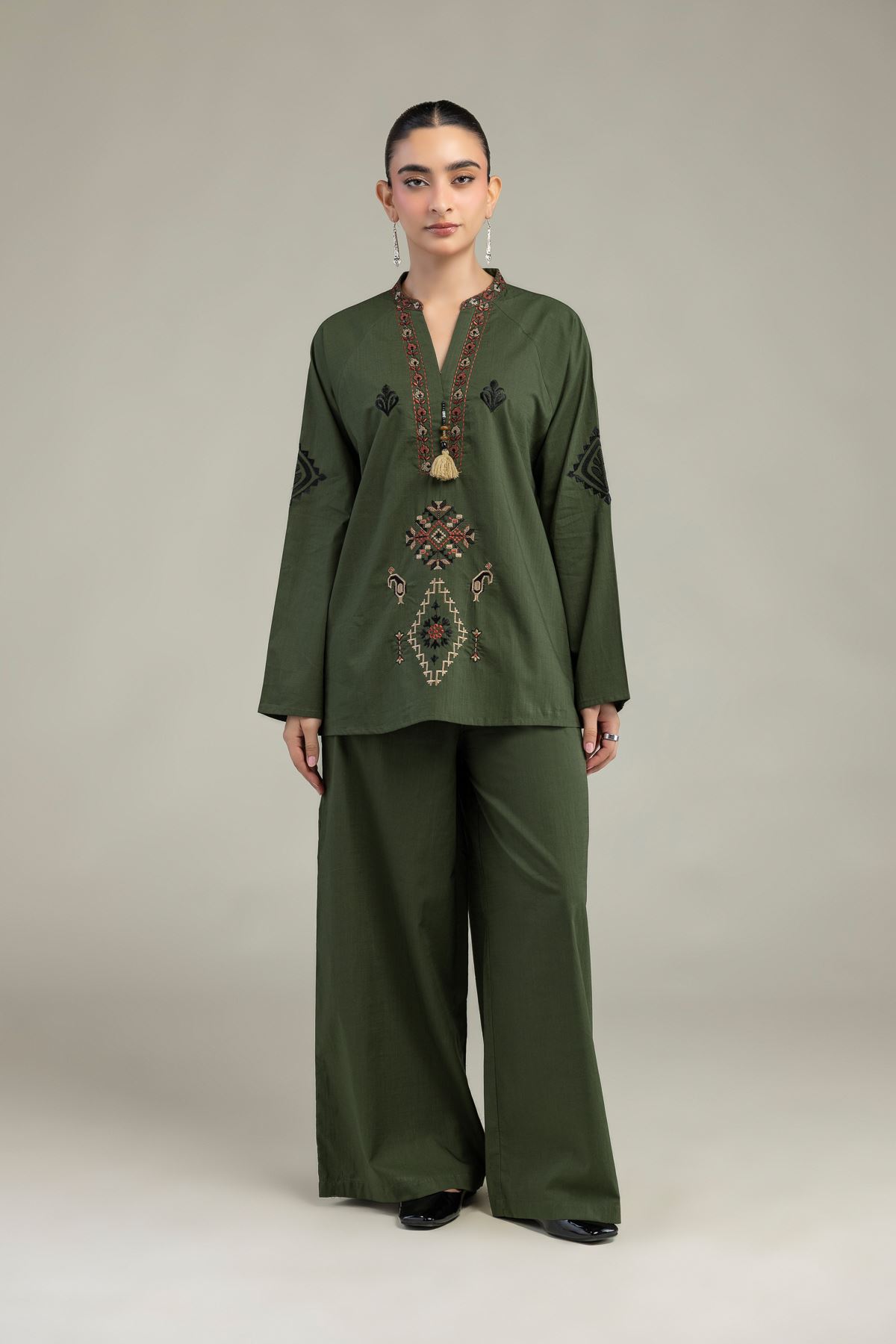 Embroidered Textured Cotton Textured Cotton Trousers - 6-26-204-A-H2-VG