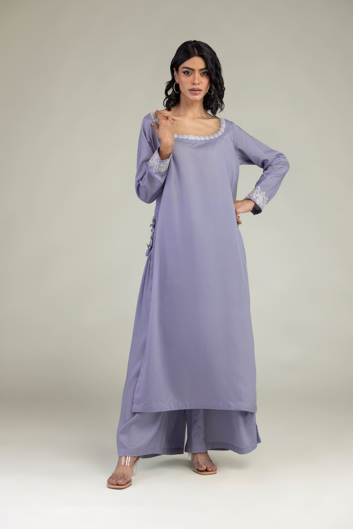 Embroidered Lyocell Long Lavendar Kurta - 1-26-240-A-J1-VG