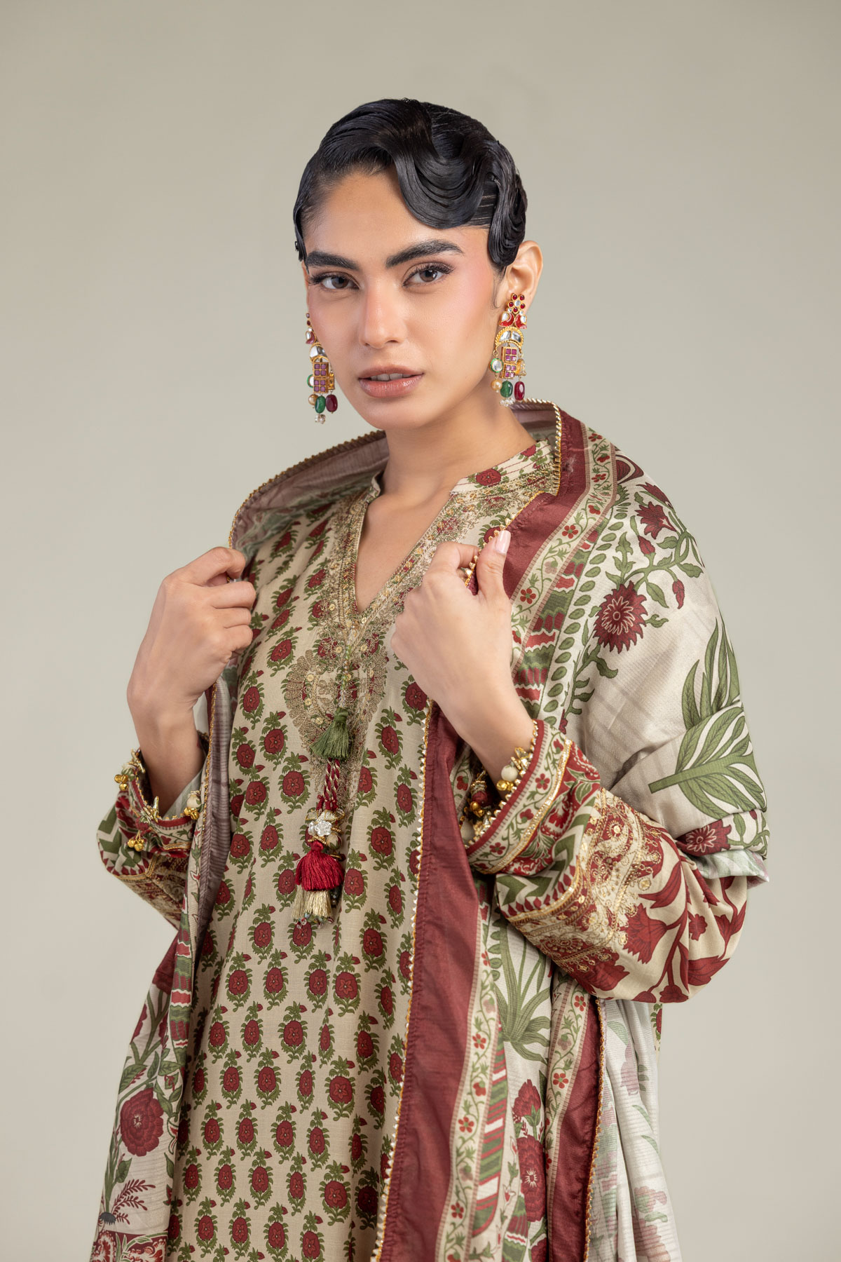 Embroidered Polyester Silk Floral Silk Dupatta - 1-26-102-A-F-VG