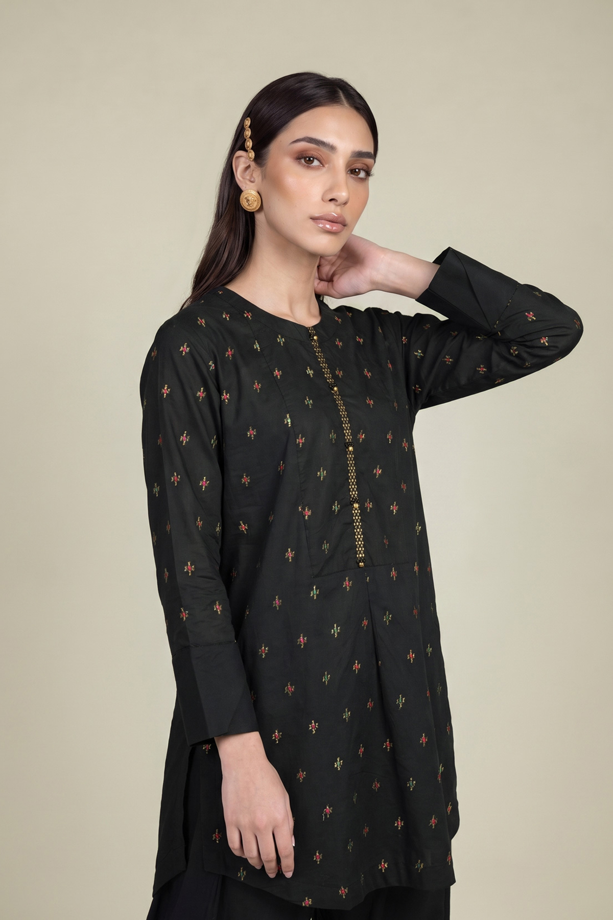 Embroidered Cambric Black Cambric Kurta - 1-26-102-A-F-VG