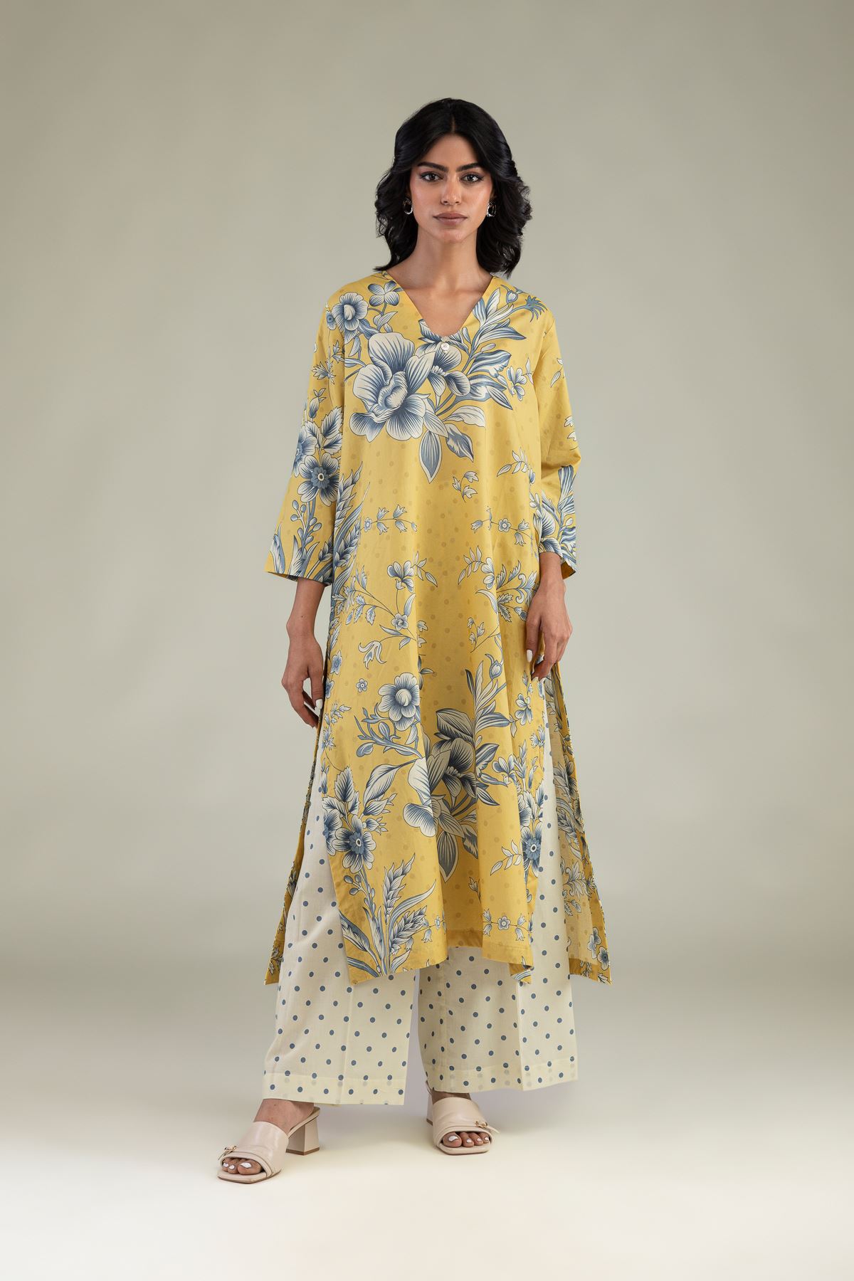 Embroidered Cambric Floral Longline Kurta - 1-26-246-B-I1-VG