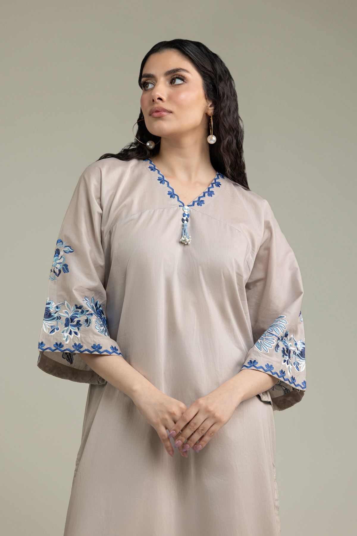 Embroidered Cambric Long Floral Kurta - 1-26-231-A-F1-VG