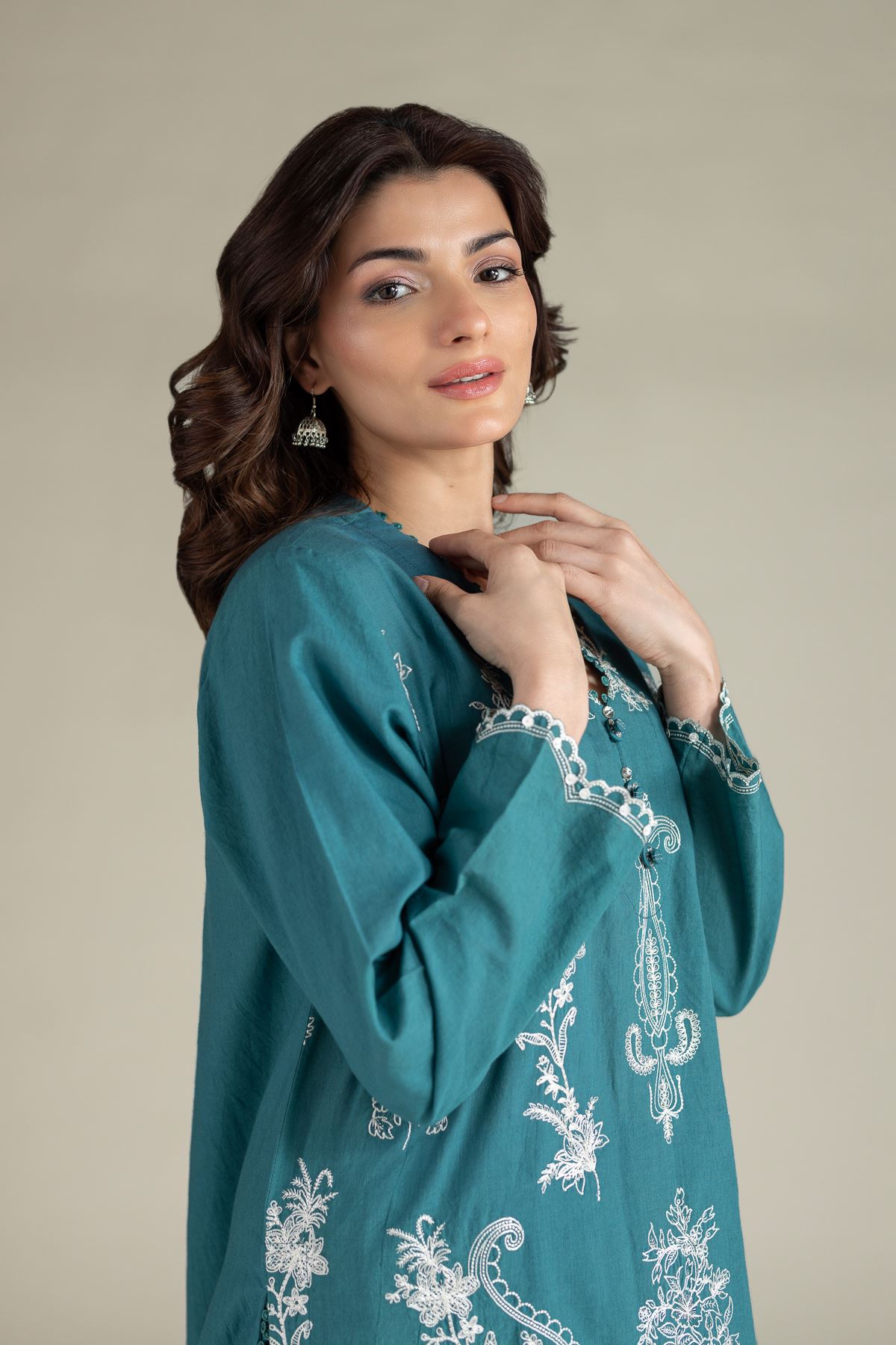 Embroidered Cambric Tailored 2 Piece | Top and Bottom - T-A113-26-106EC2-VG