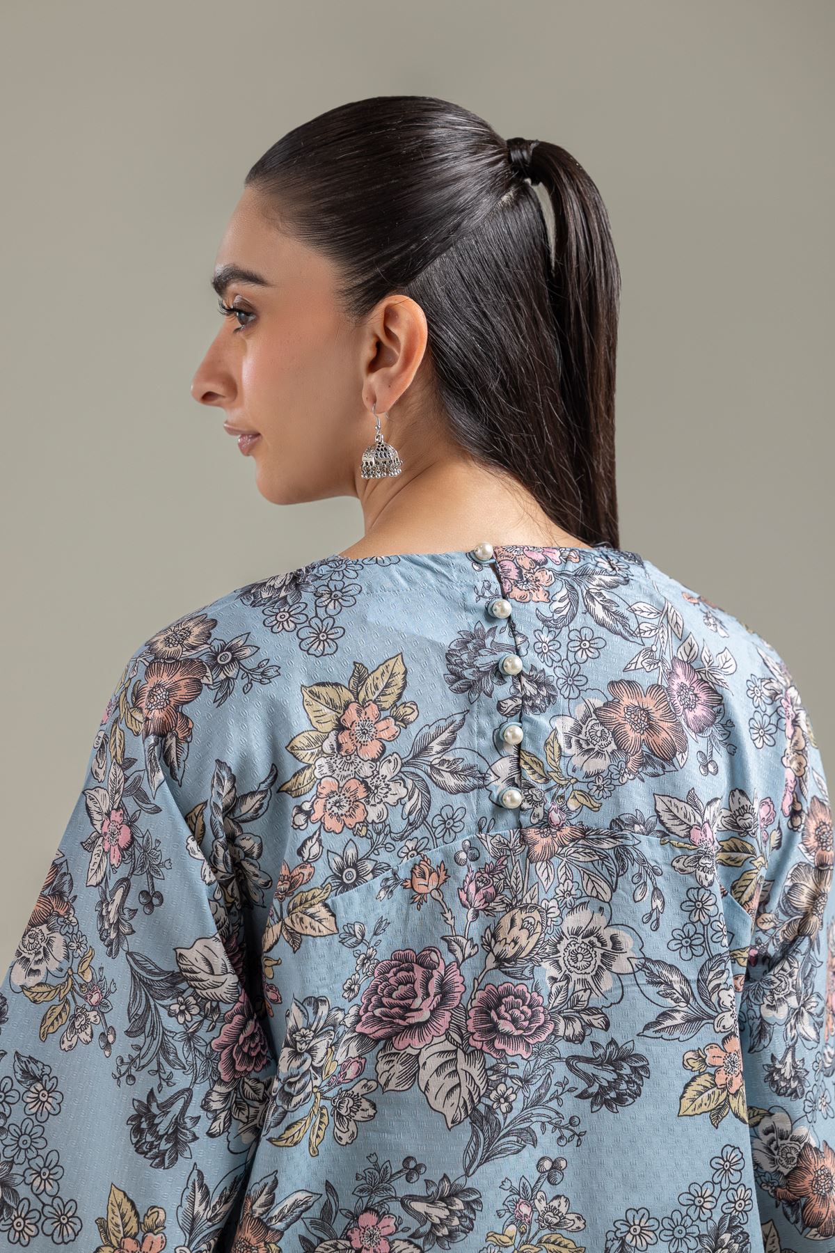 Embroidered Cotton Dobby Blue Longline Kurta - 2-26-107-A-F-VG