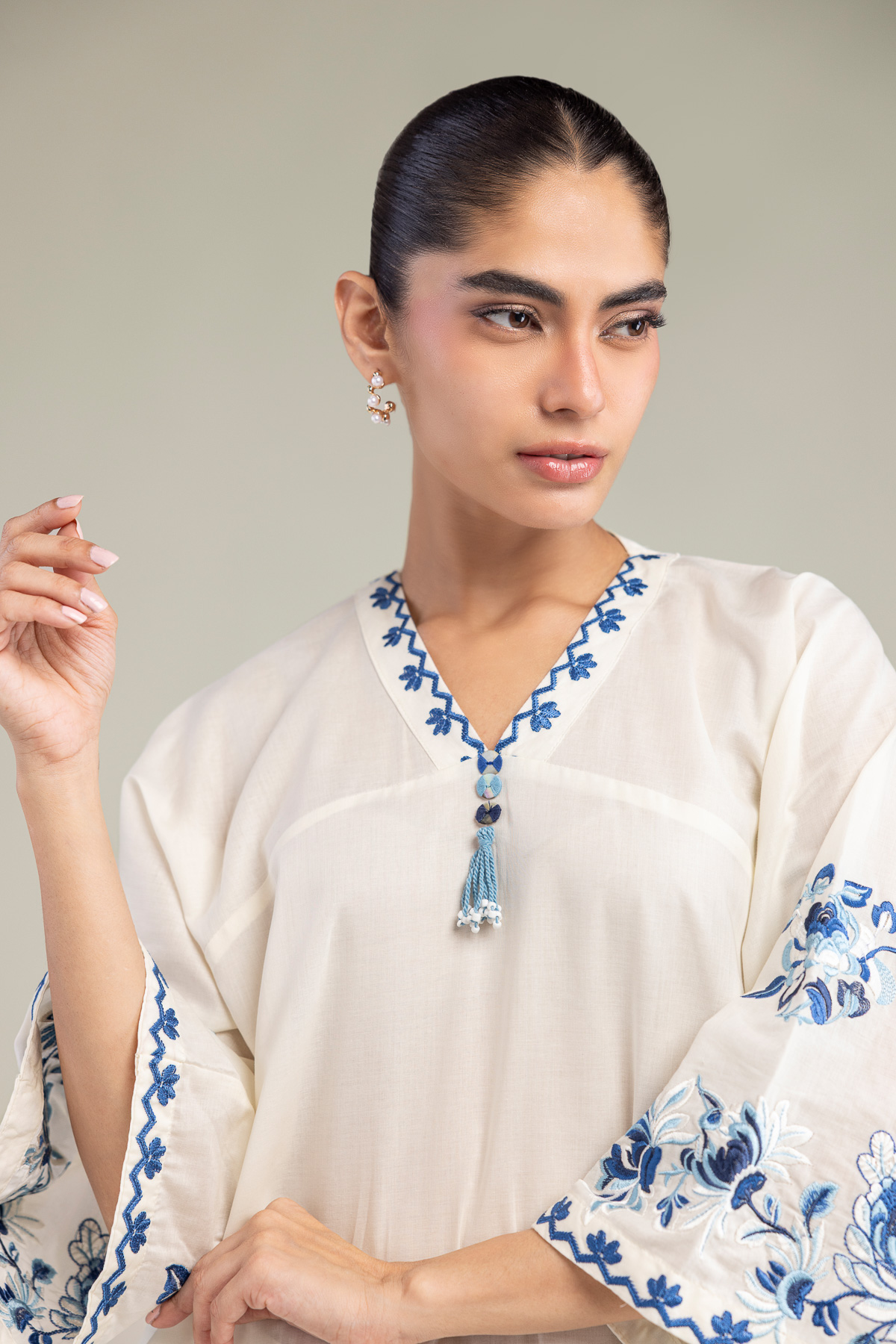 Embroidered Cambric Long Floral Kurta - 1-26-102-A-F-VG