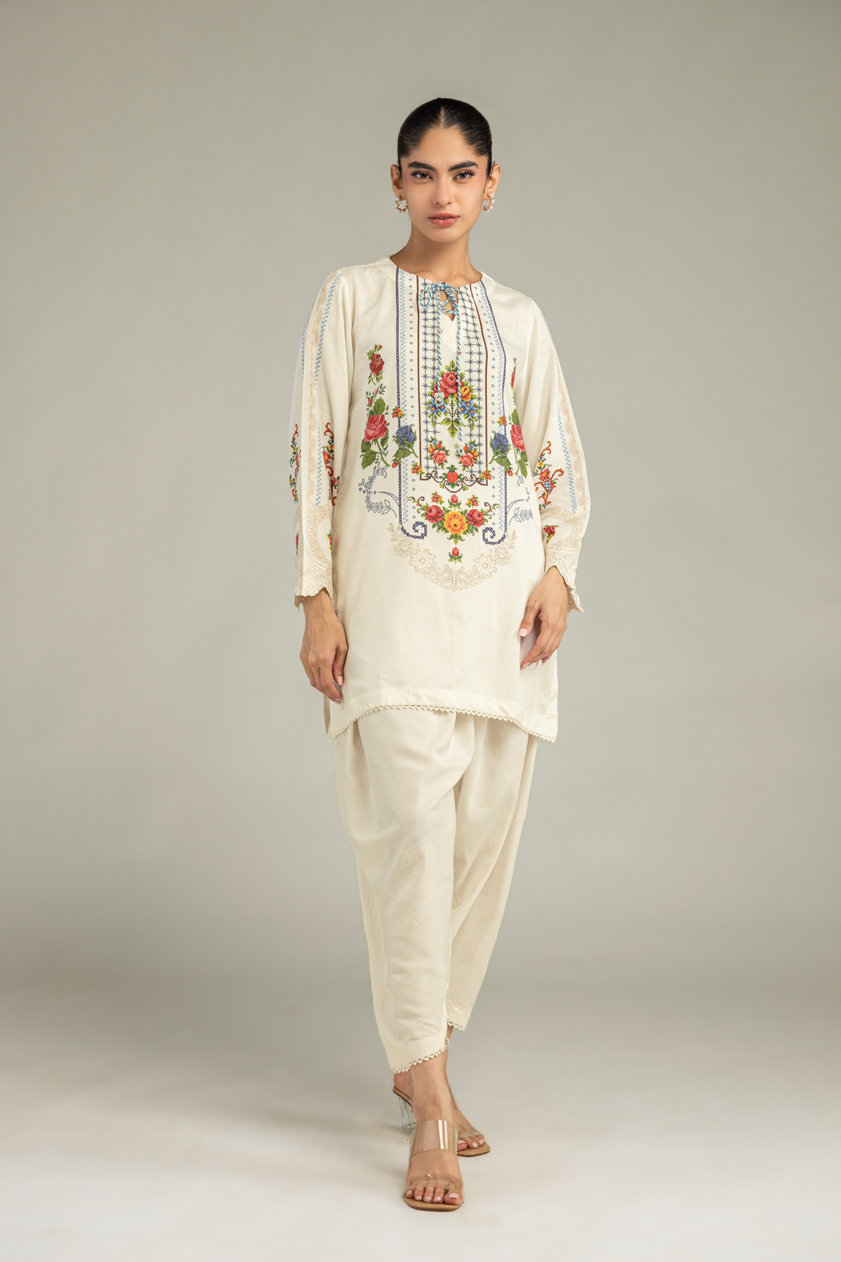 Embroidered Raw Silk Floral Silk Shalwar - 1-26-102-A-F-VG