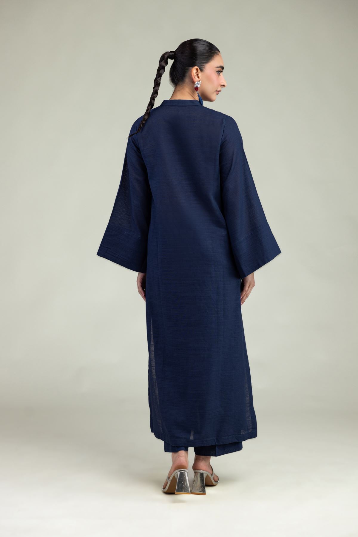 Dyed Textured Cotton Navy Round-Neck Kurta - 12-26-106-F-D-VG