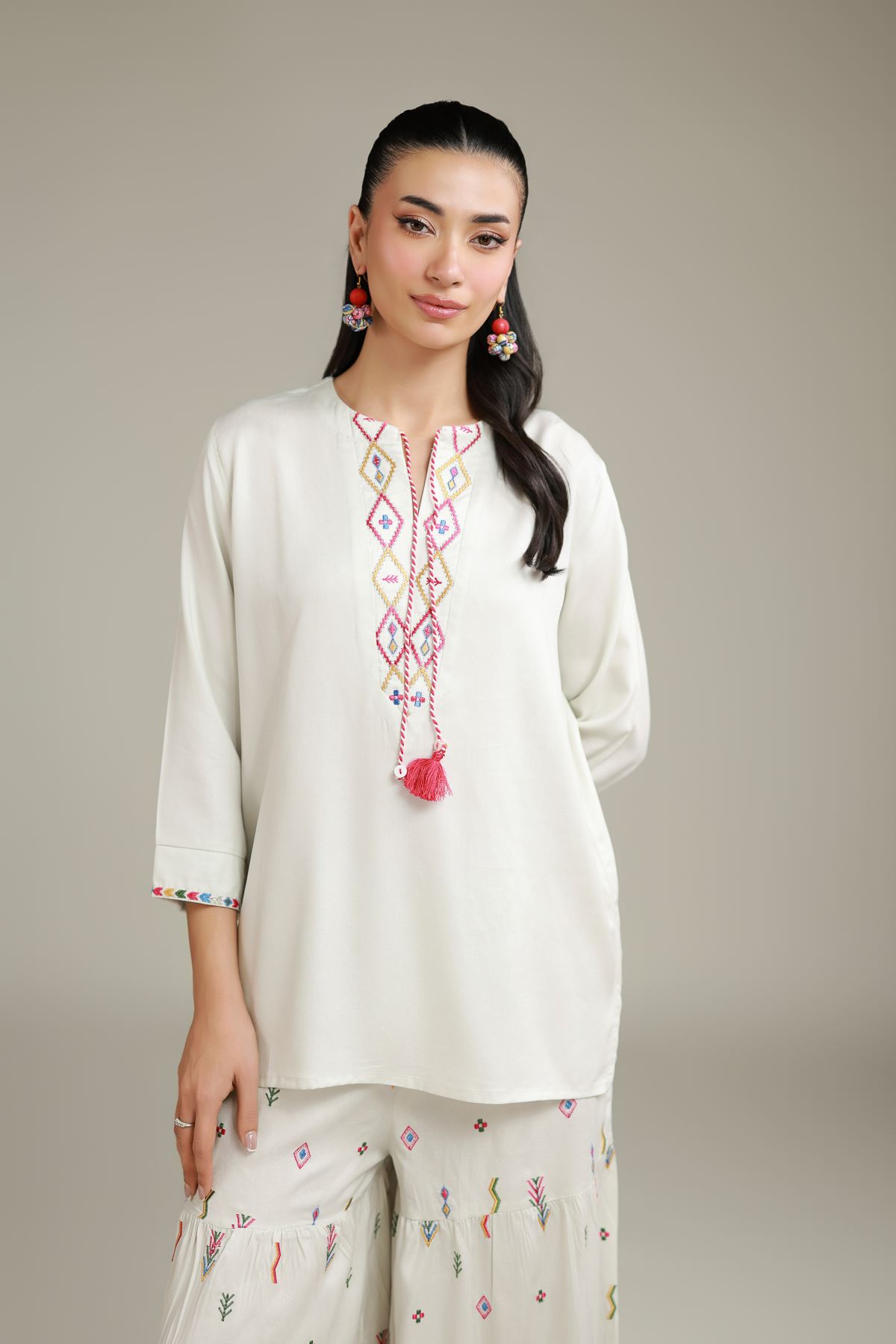 Embroidered Viscose Crepe Short Embroidered Tunic - 6-26-103-A-A-VG