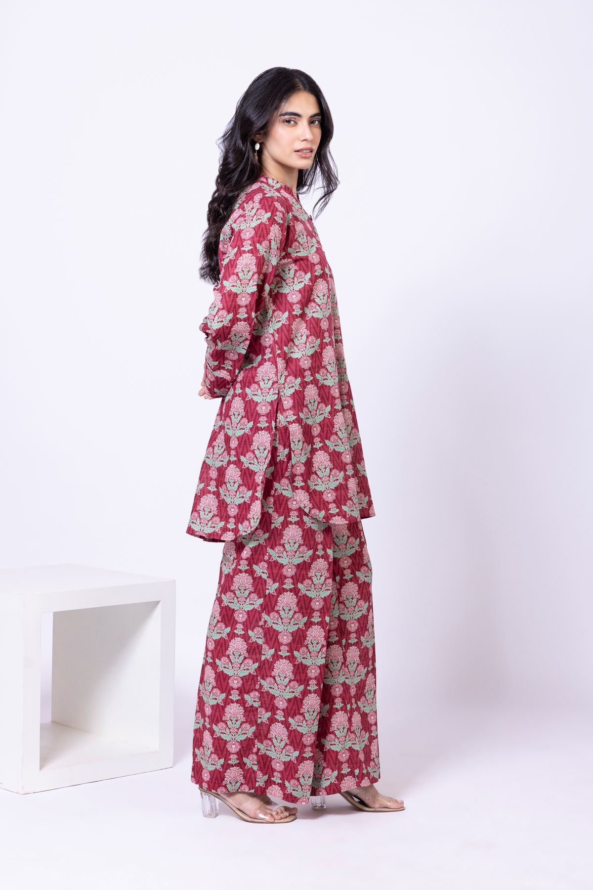 Printed Textured Cotton Kurta - 25-09-10E4-10TB-VG