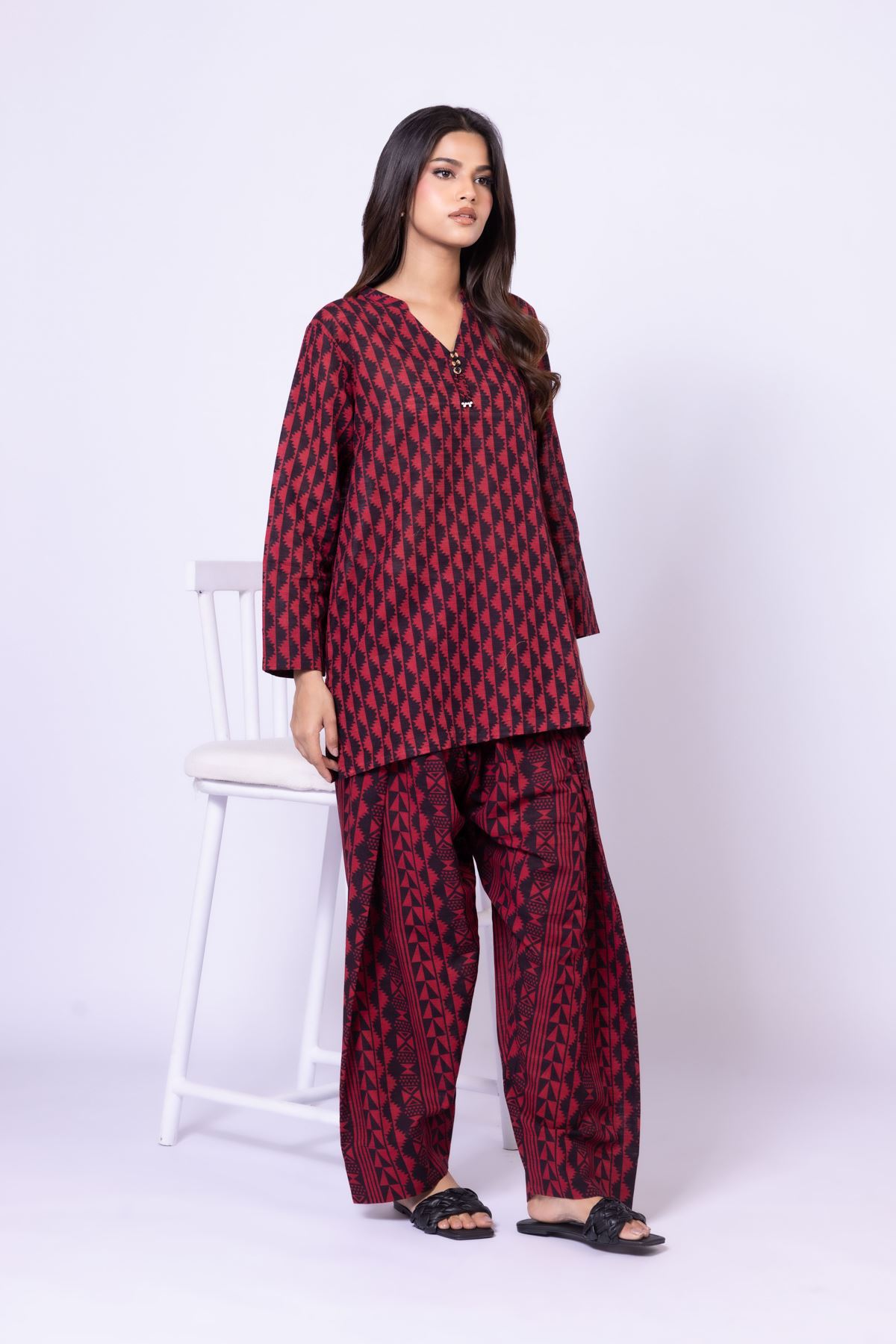 Printed Textured Cotton Pants - 25-09-11E7-09BA-VG