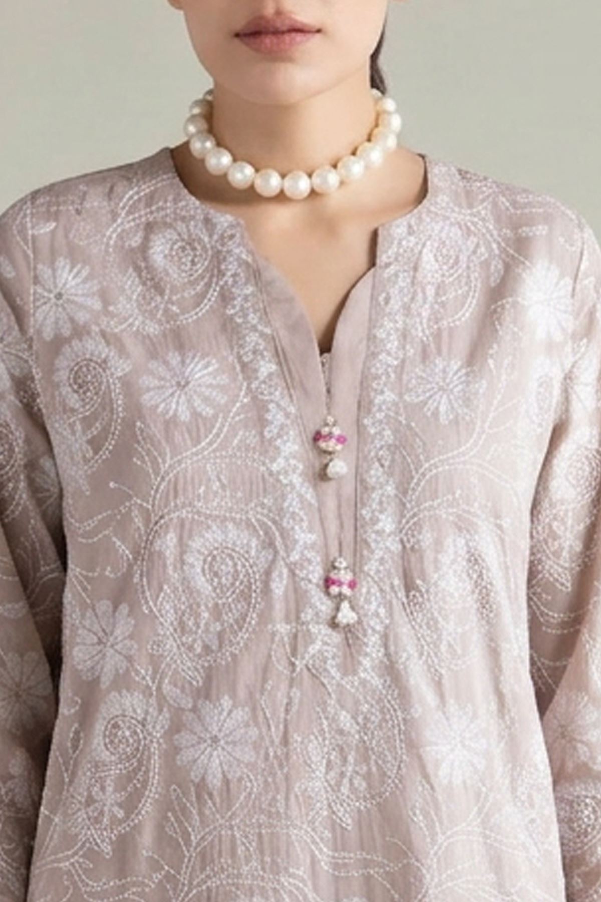 Embroidered Textured Cotton Tailored 2 Piece | Top and Bottom - T-A22-26-207FE2-VG