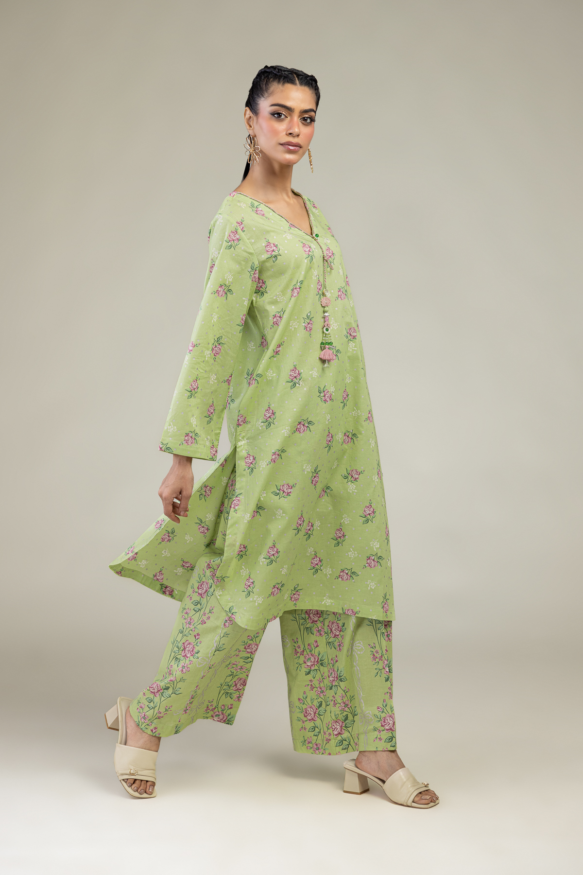 Printed Cambric Floral Longline Kurta - 1-26-236-A-I2-VG