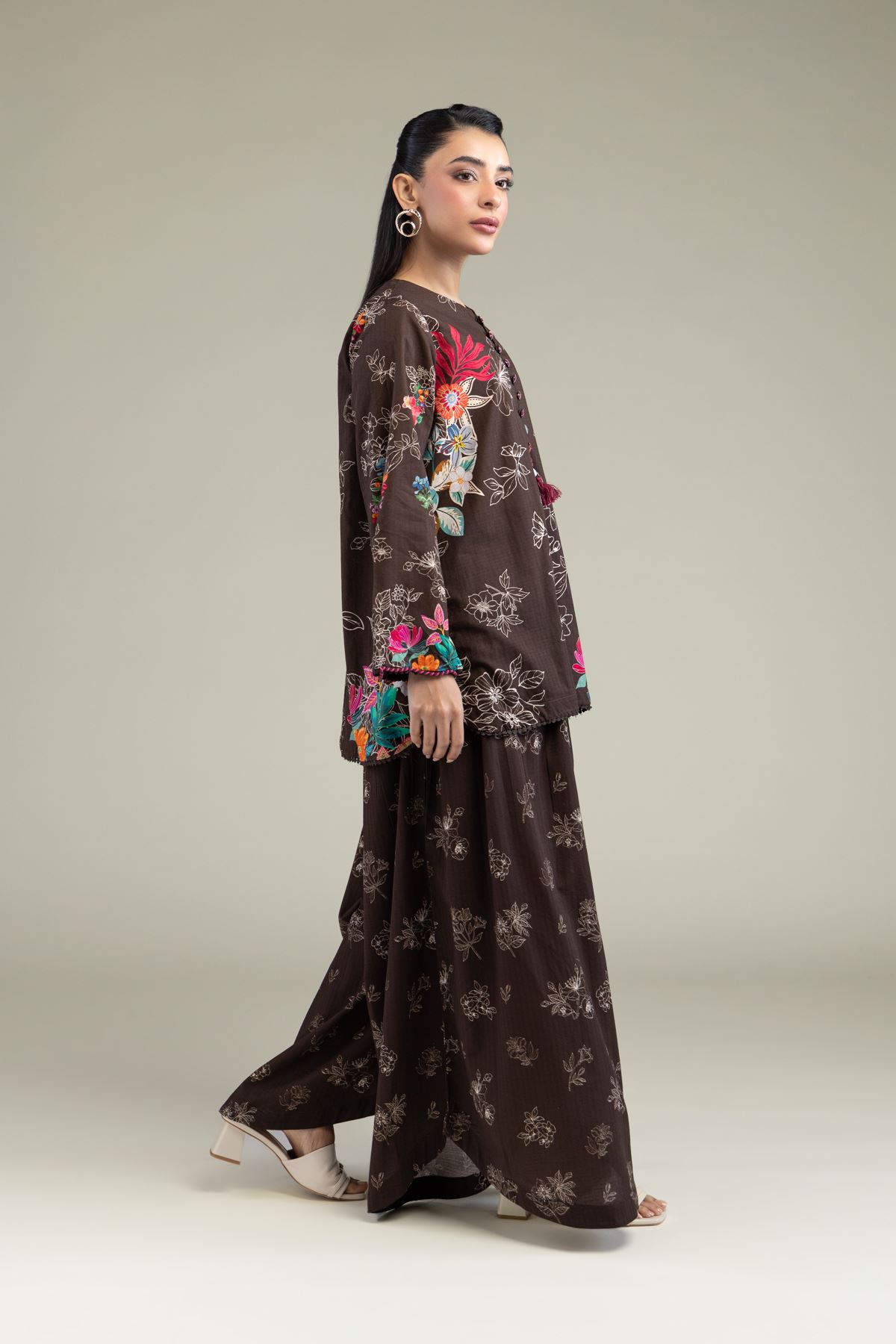 Printed Cotton Dobby Floral Brown Kurta - 8-26-204-A-D1-VG