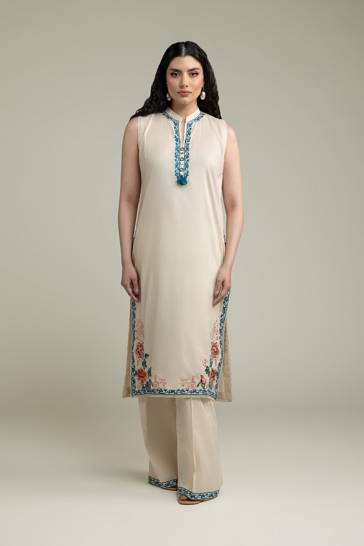 Embroidered Cambric Solid Cambric Pants - 8-26-206-A-B1-VG
