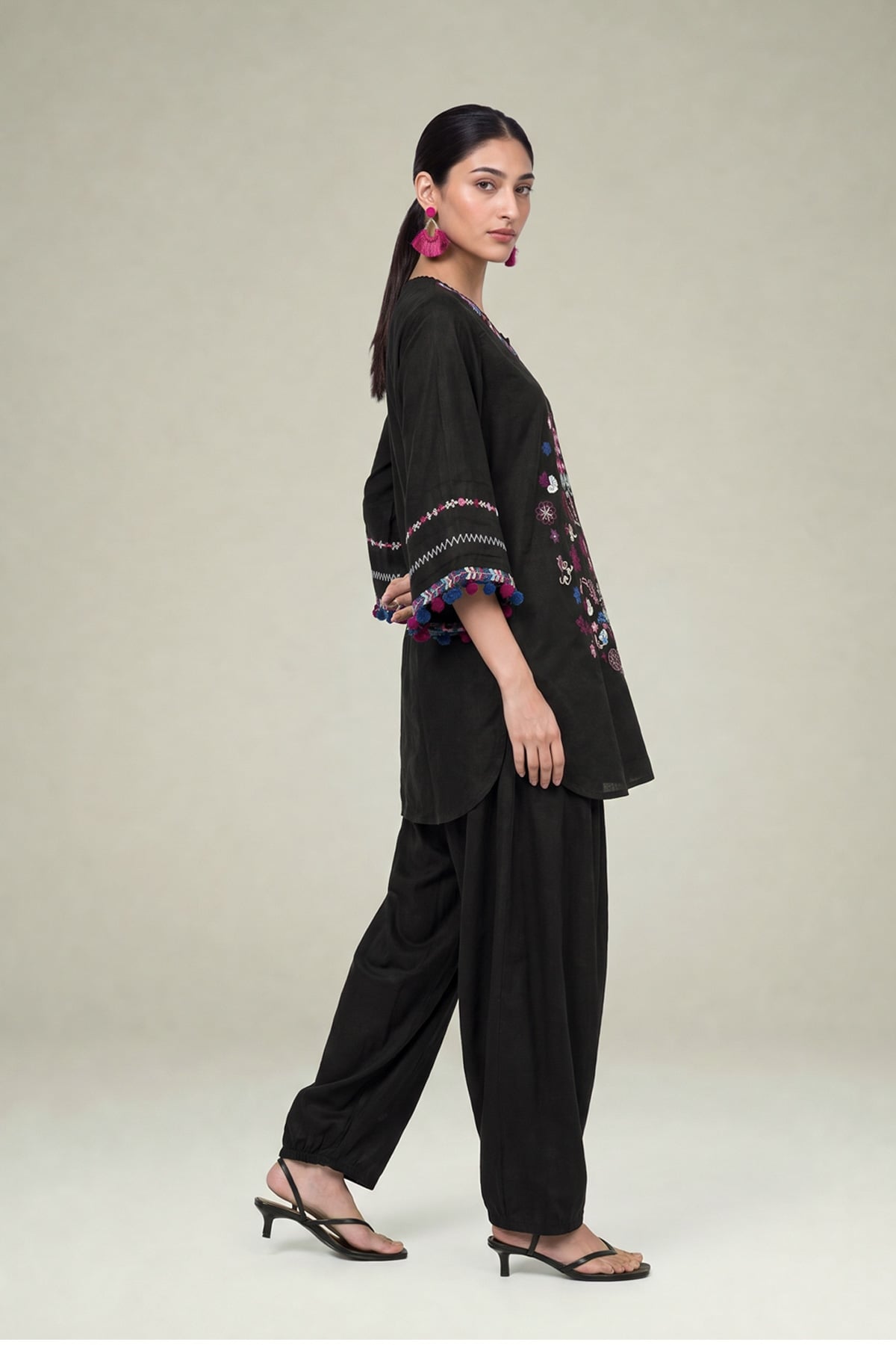 Embroidered Cambric Black Solid Pants - 1-26-322-B-A1-VG