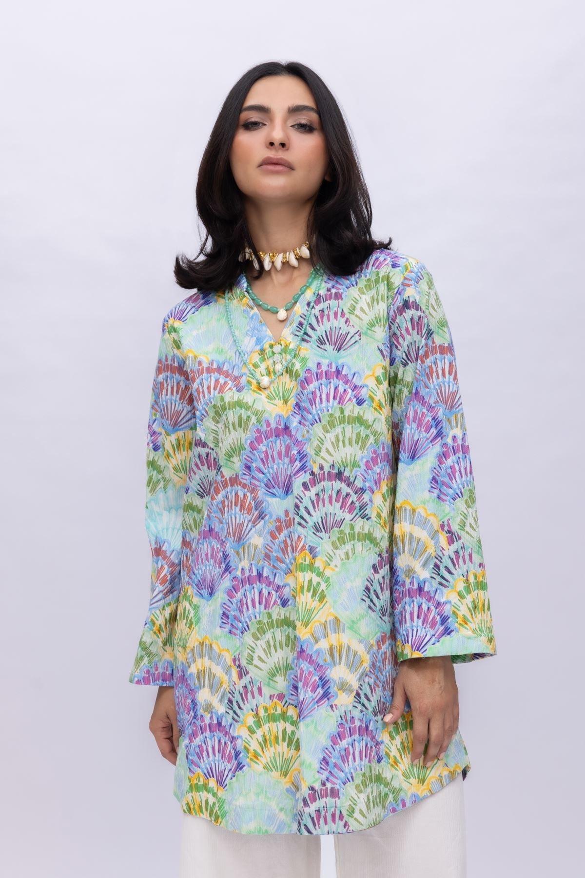 Printed Ripple Crinkle Abstract Cotton Kurta - 1-26-108-A-F-VG