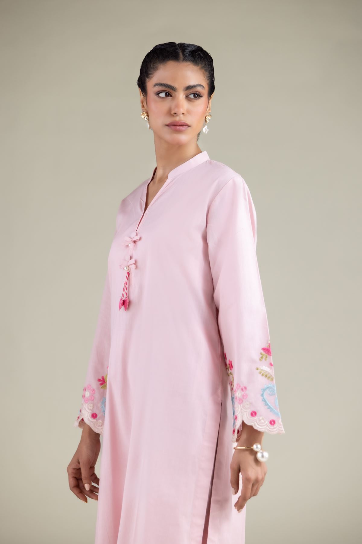 Embroidered Textured Cotton Floral Longline Kurta - 1-26-116-A-A-VG