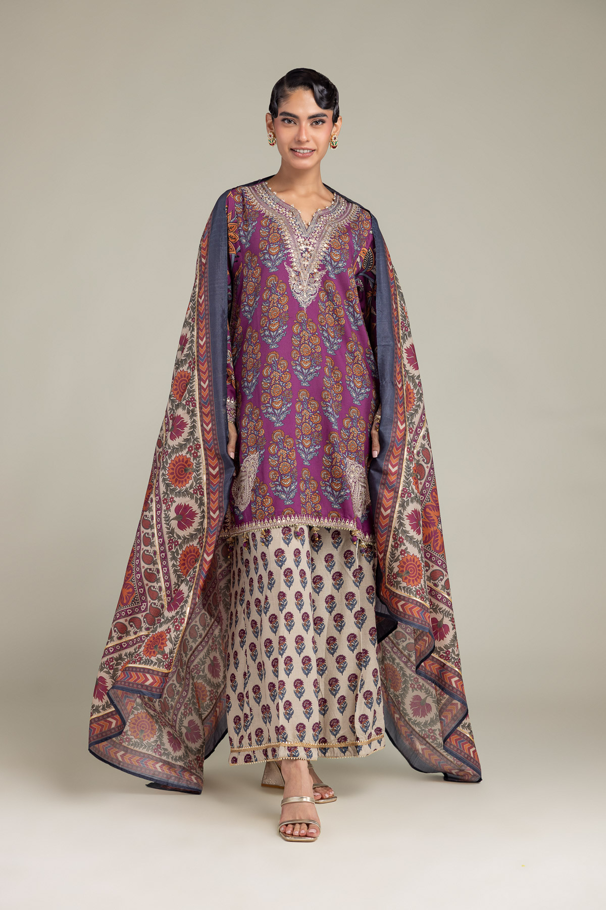 Embroidered Polyester Silk Silk Paisley Dupatta - A22-26-214FH1-VG