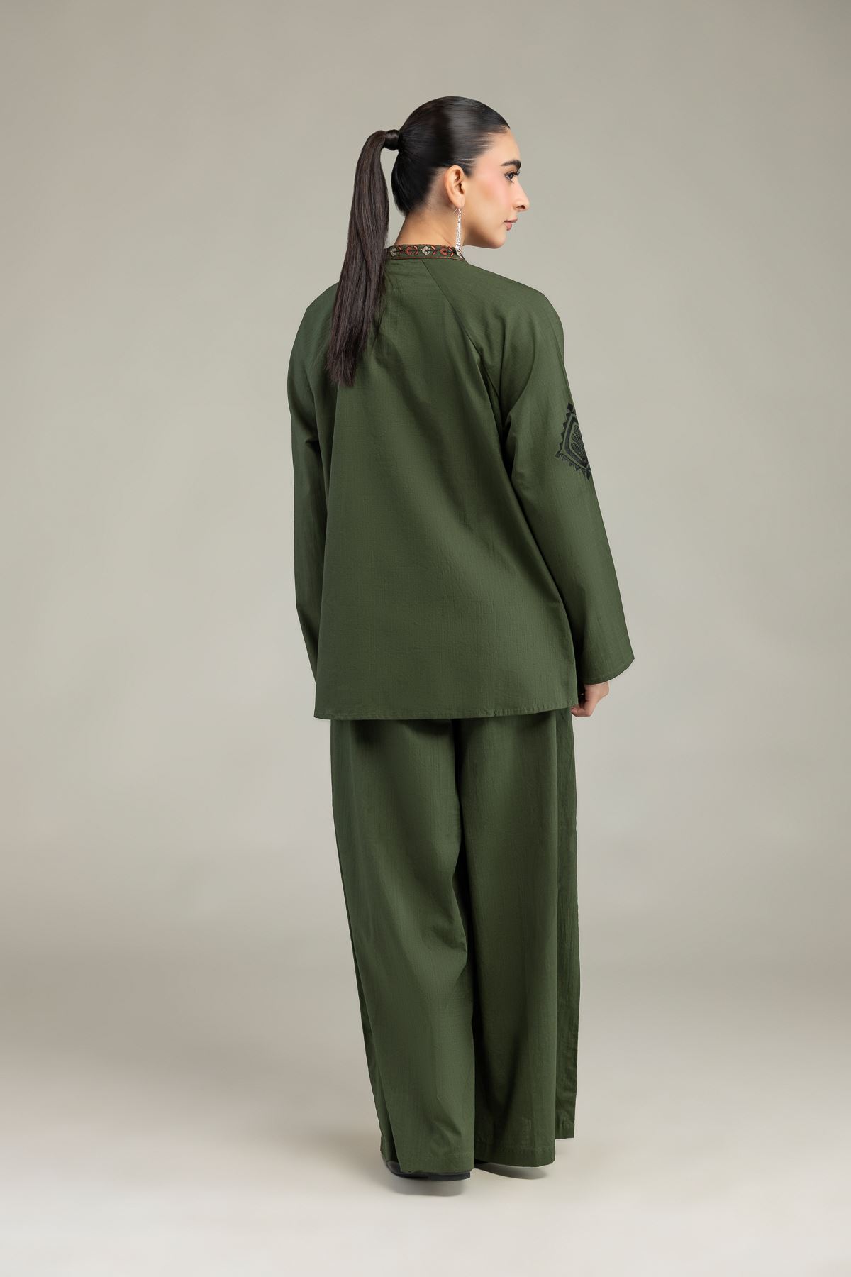 Embroidered Textured Cotton Textured Cotton Shirt - 6-26-204-A-B1-VG