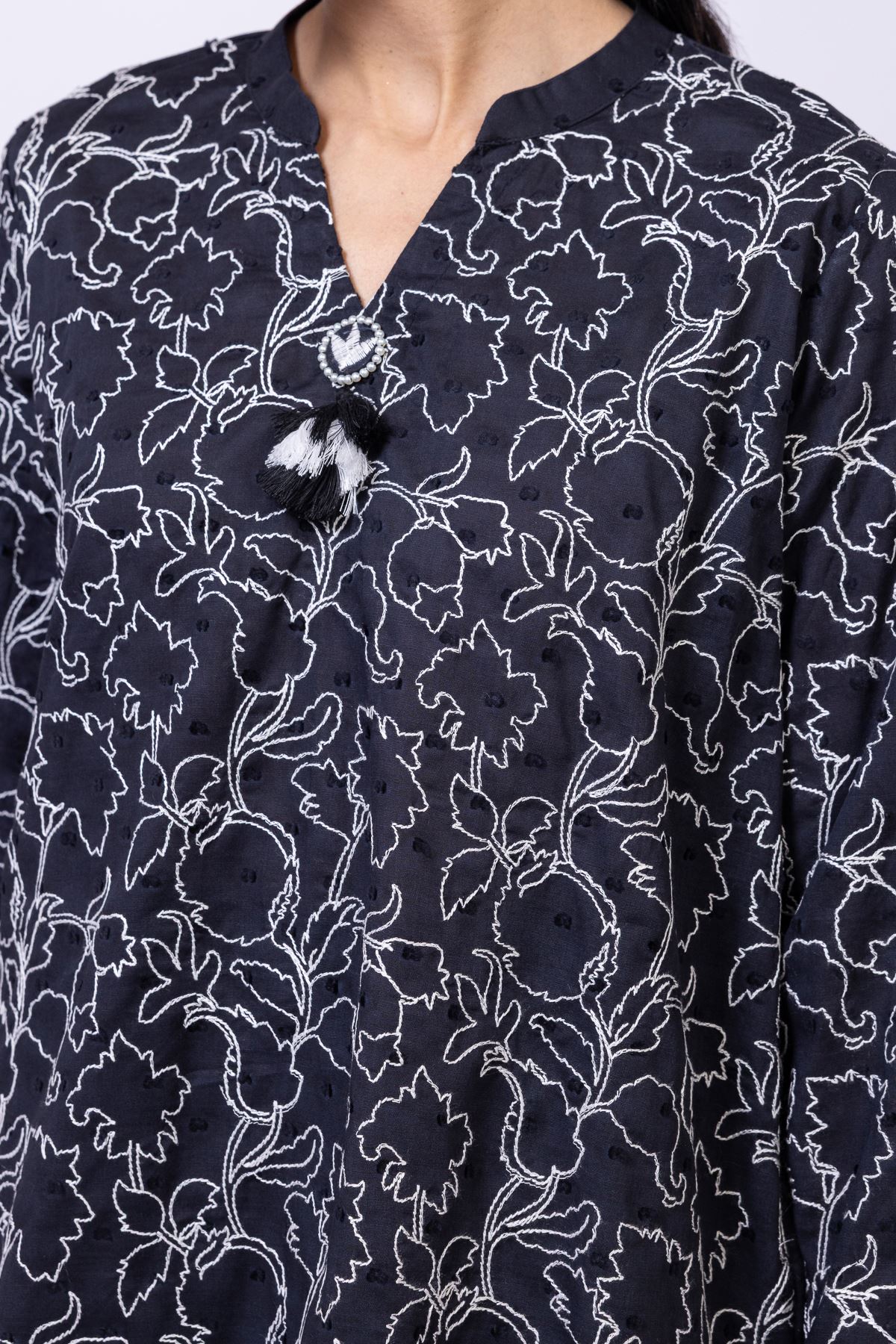 Embroidered Cross Slub Broshia Kurta - 25-10-11E12-03TB-VG