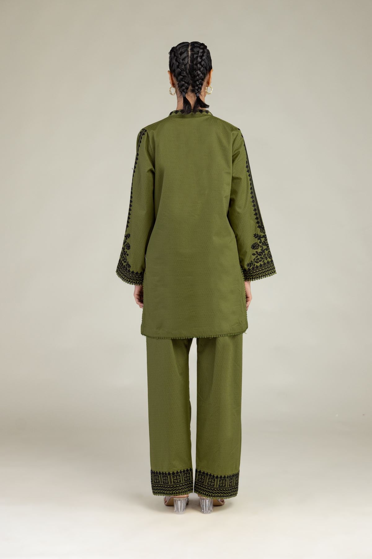 Embroidered Cotton Dobby Cotton Olive Kurta - 1-26-240-A-I1-VG