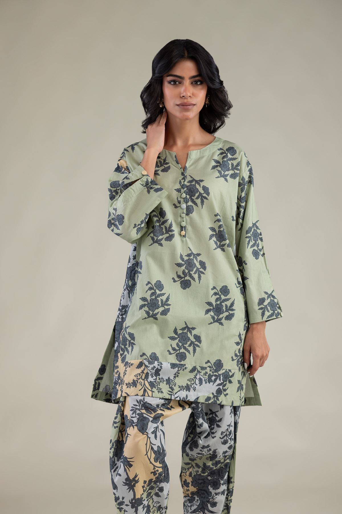 Embroidered Cambric Floral Short Kurta - 8-26-303-A-C1-VG