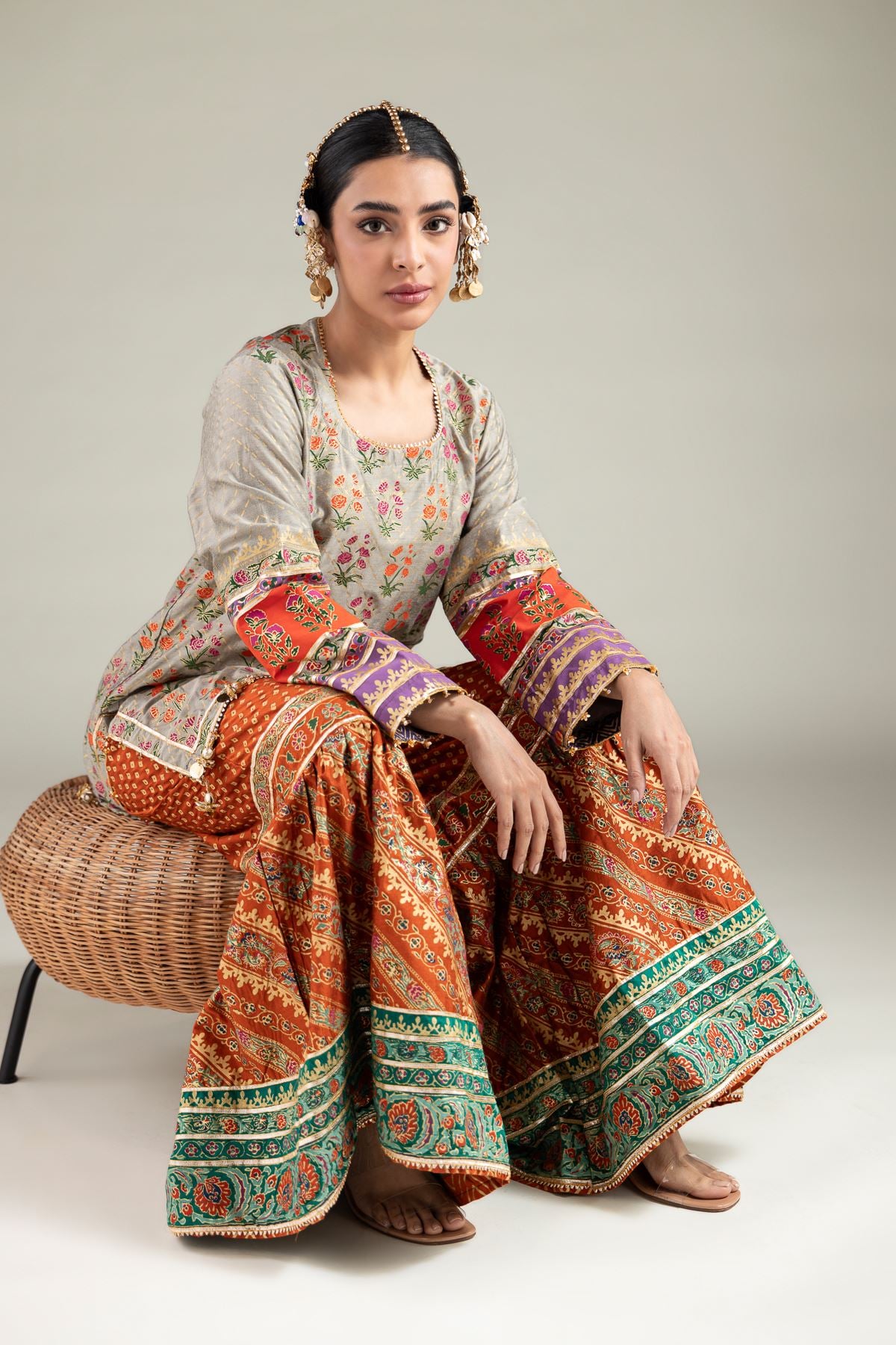 Printed Raw Silk 3 Piece Co-ord Set - 5-26-103-F-F-VG