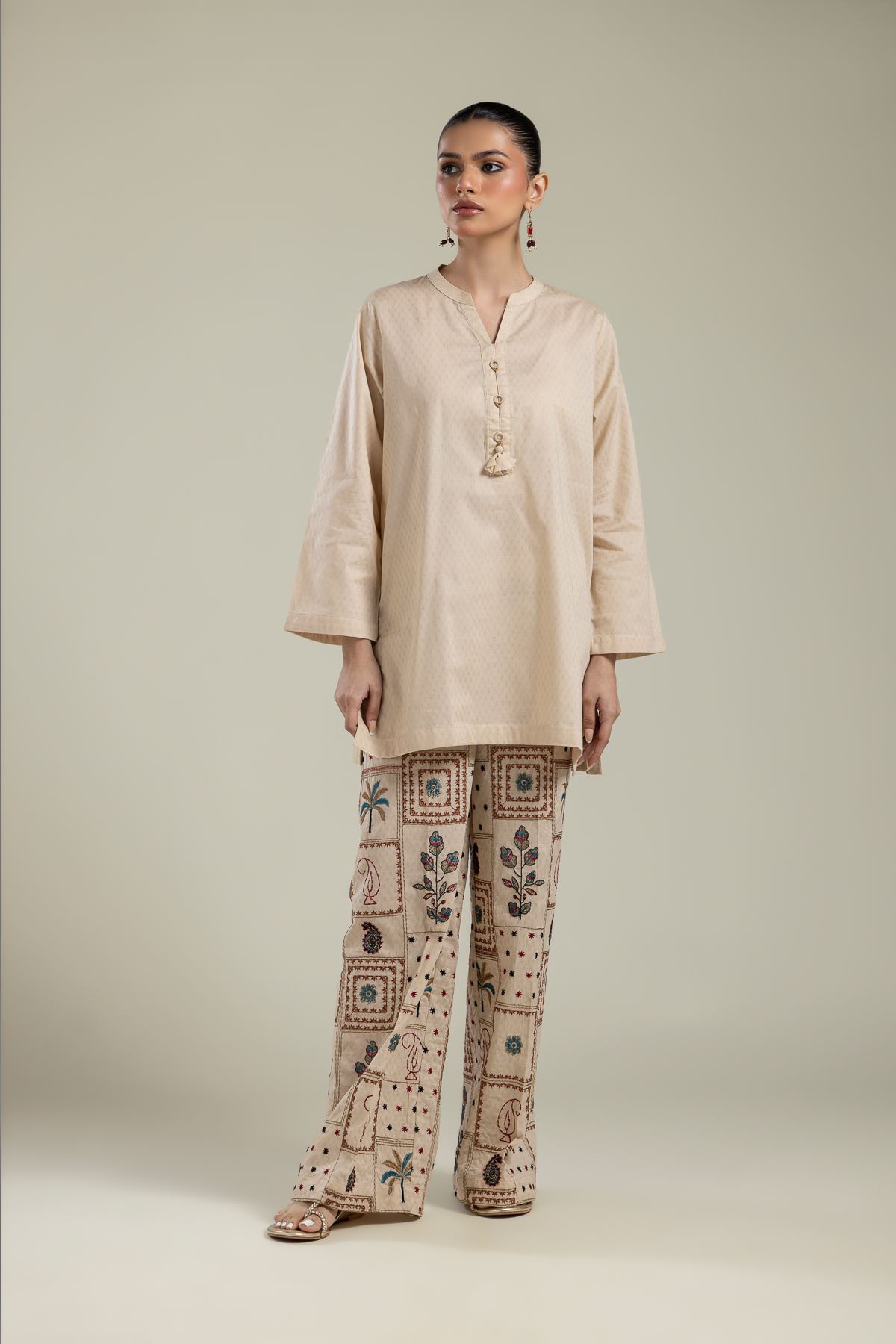 Embroidered Cotton Dobby Beige Cotton Kurta - 2-26-202-A-E-VG