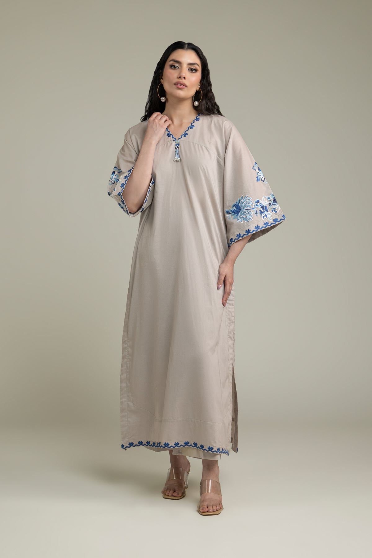 Embroidered Cambric Long Floral Kurta - 1-26-231-A-F1-VG