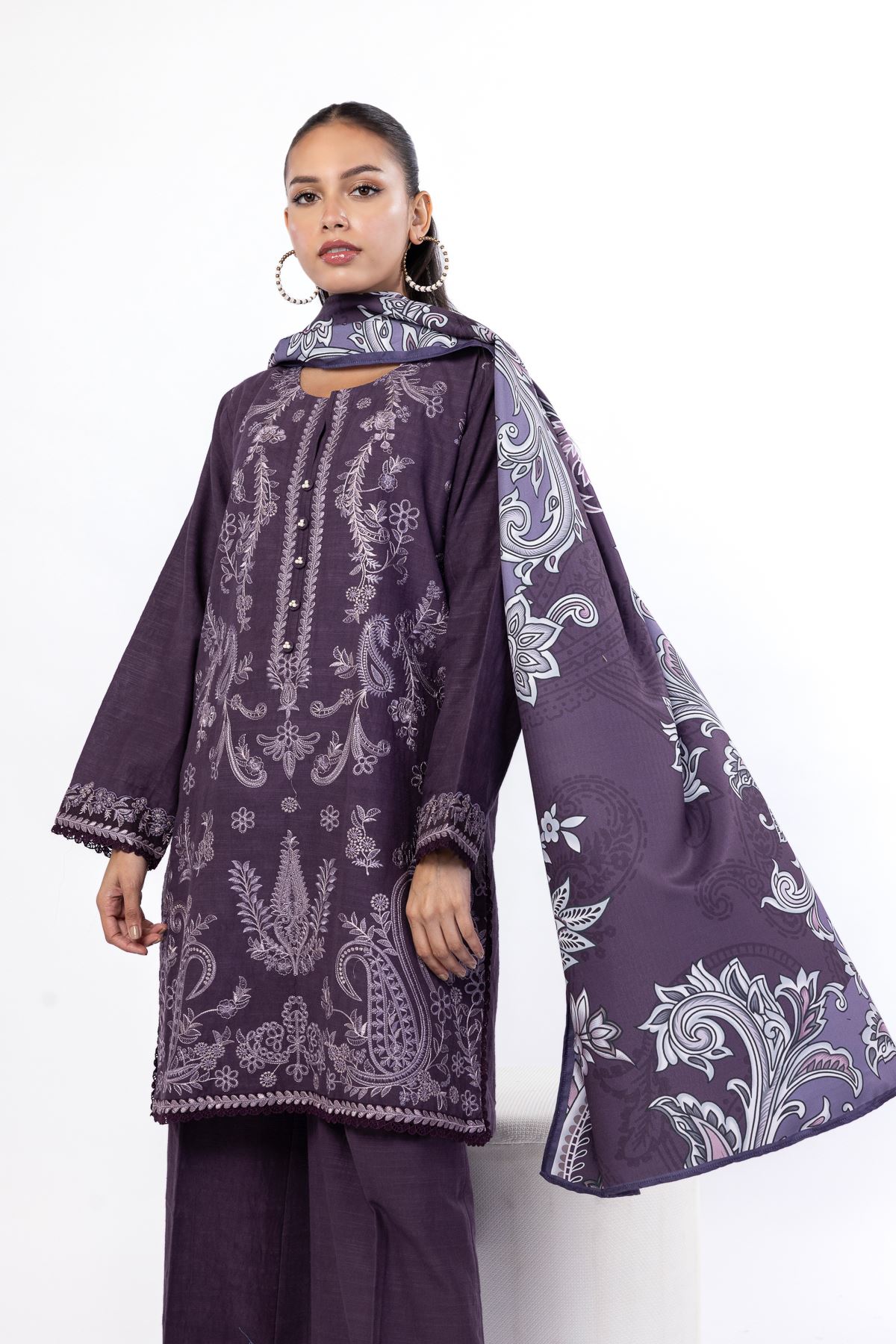 Embroidered Khaddar Tailored 3 Piece - CV05AST-VG