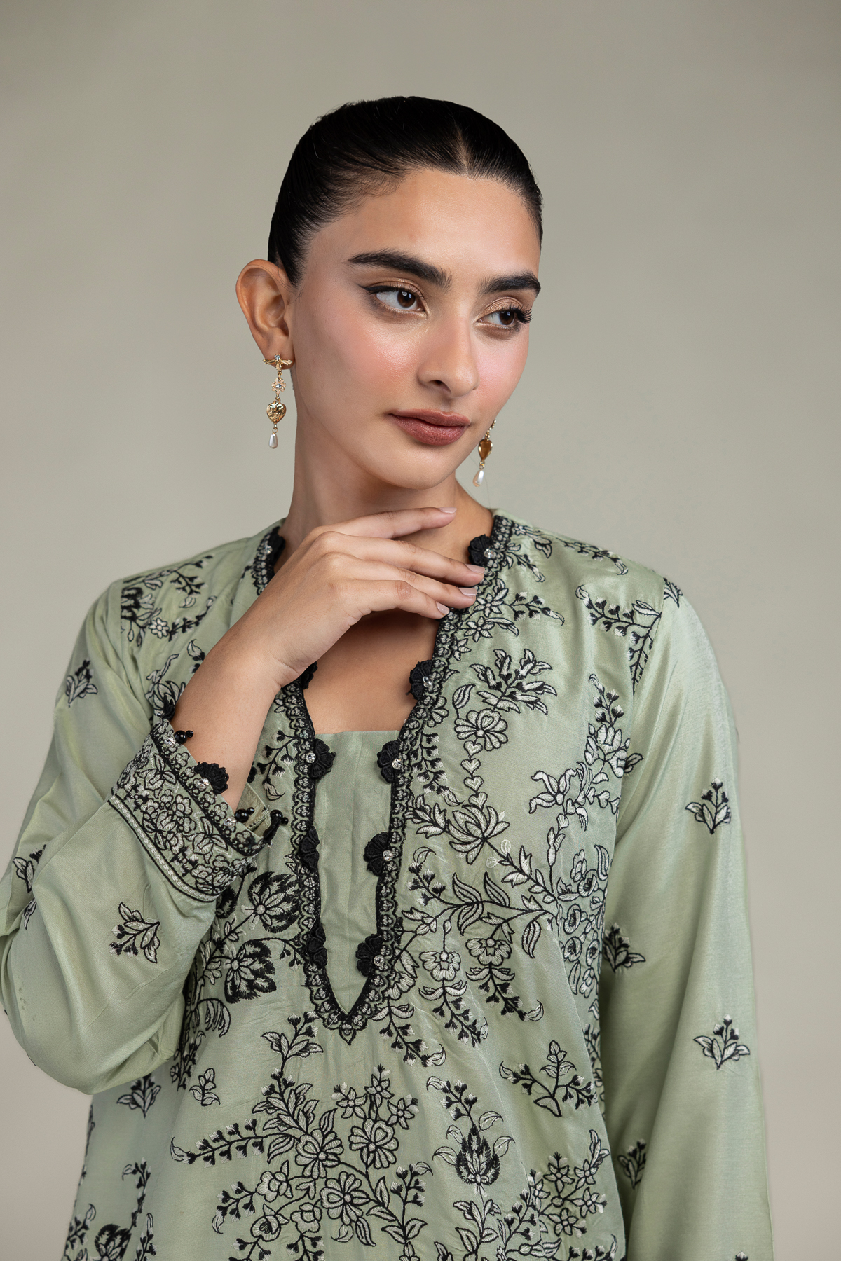 Embroidered Raw Silk Floral Silk Kurta - 8-26-303-A-C1-VG