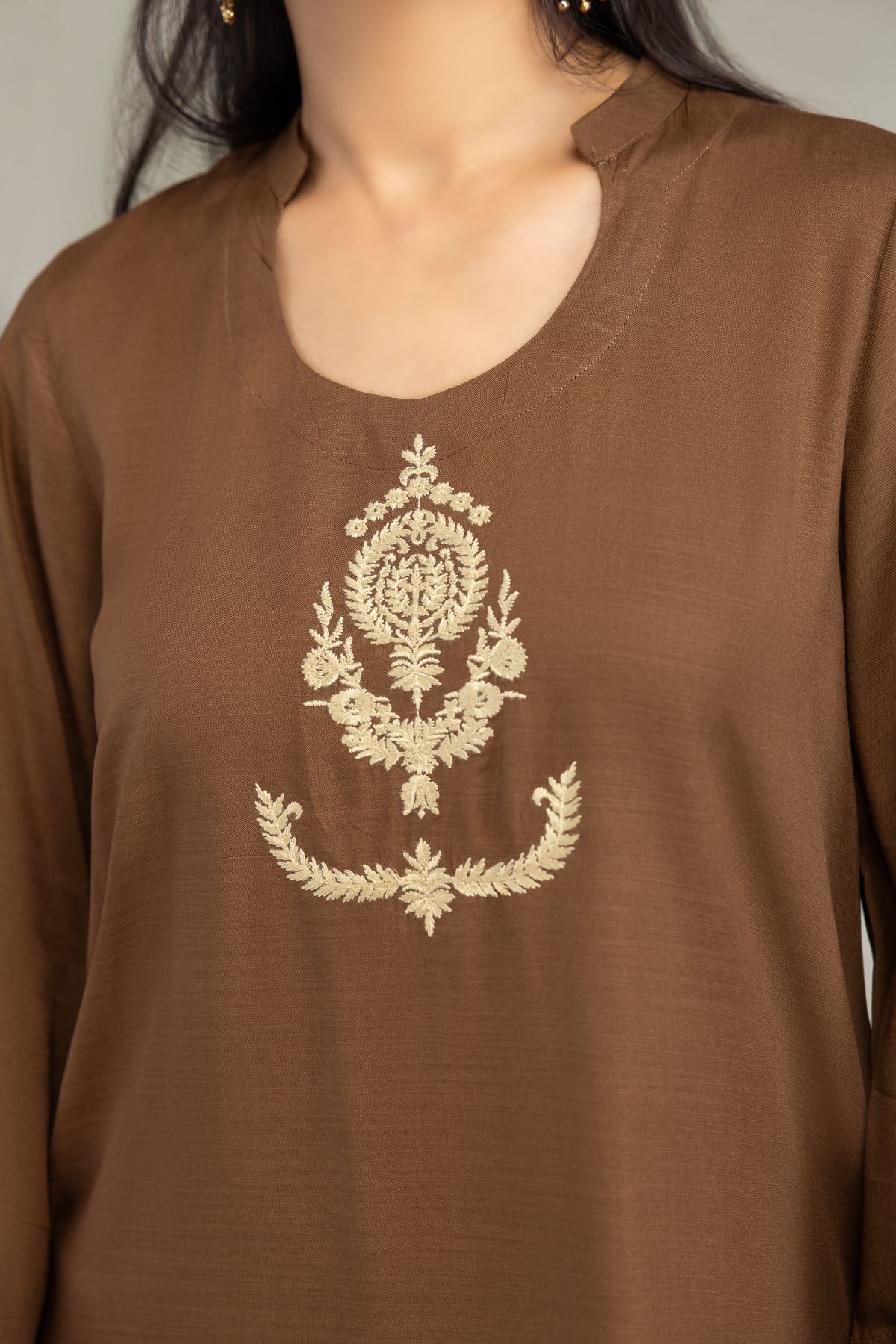 Dyed Raw Silk Solid Brown Kurta - 1-26-322-B-A1-VG