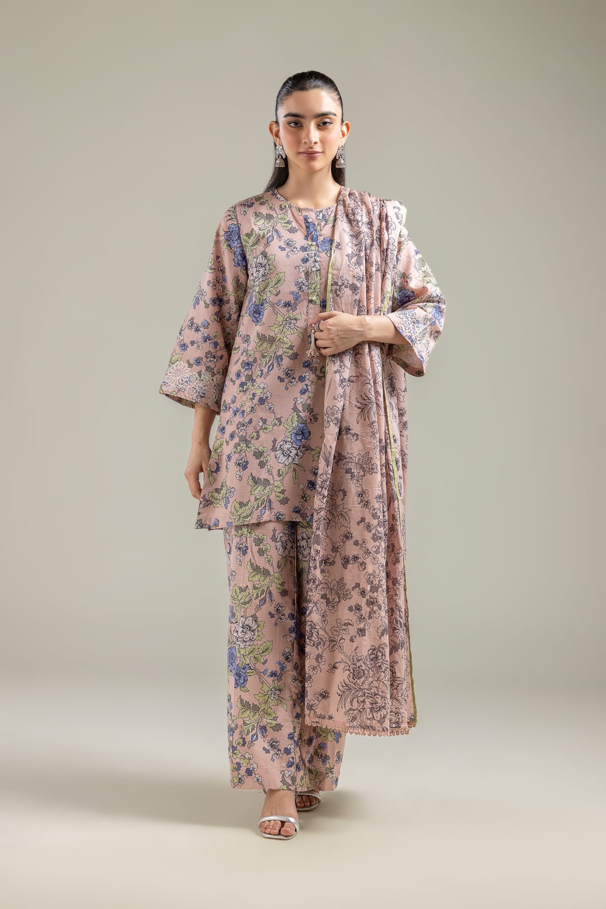 Embroidered Lawn Peach Lawn Dupatta - 1-26-118-A-C-VG