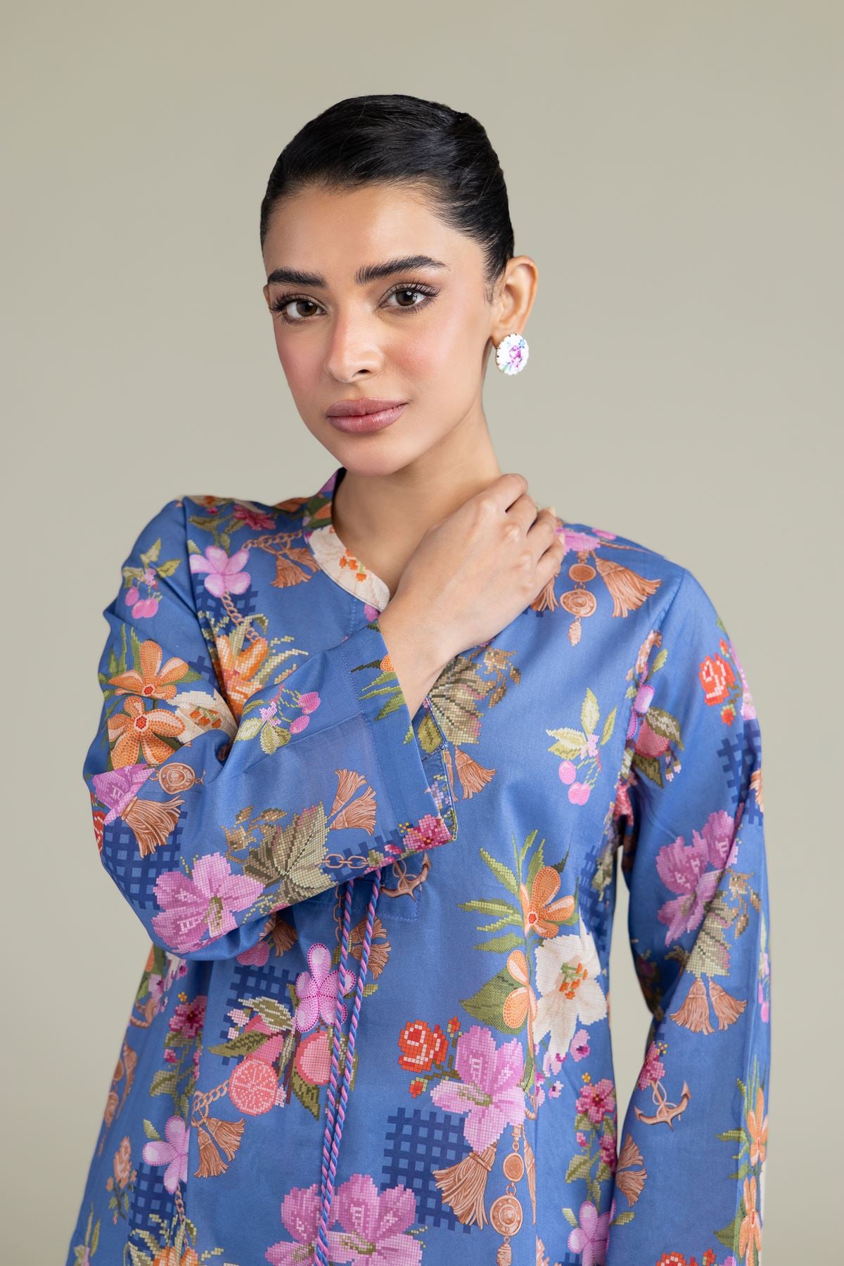 Printed Cambric Floral Blue Kurta - 1-26-247-A-G1-VG