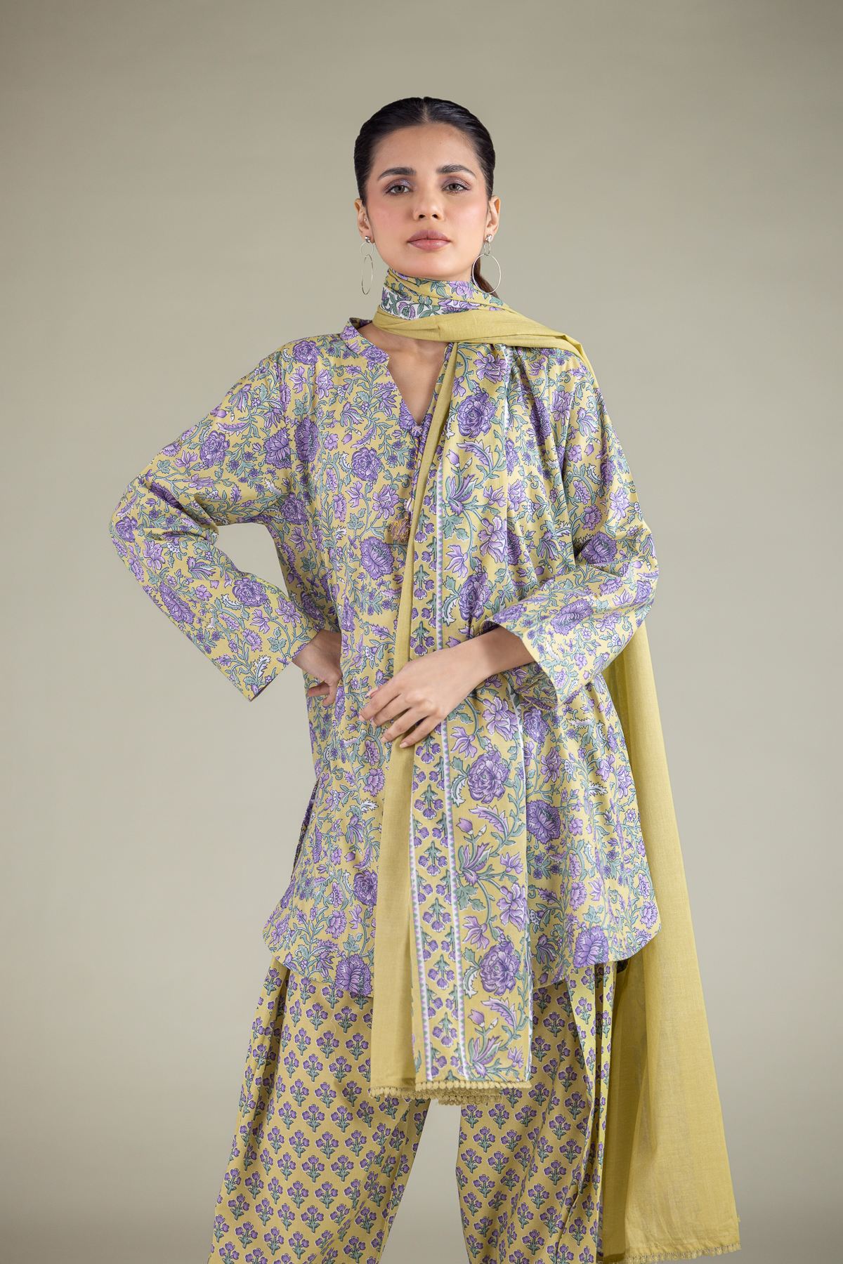 Printed Lawn Floral Spring Dupatta - 1-26-119-A-B-VG