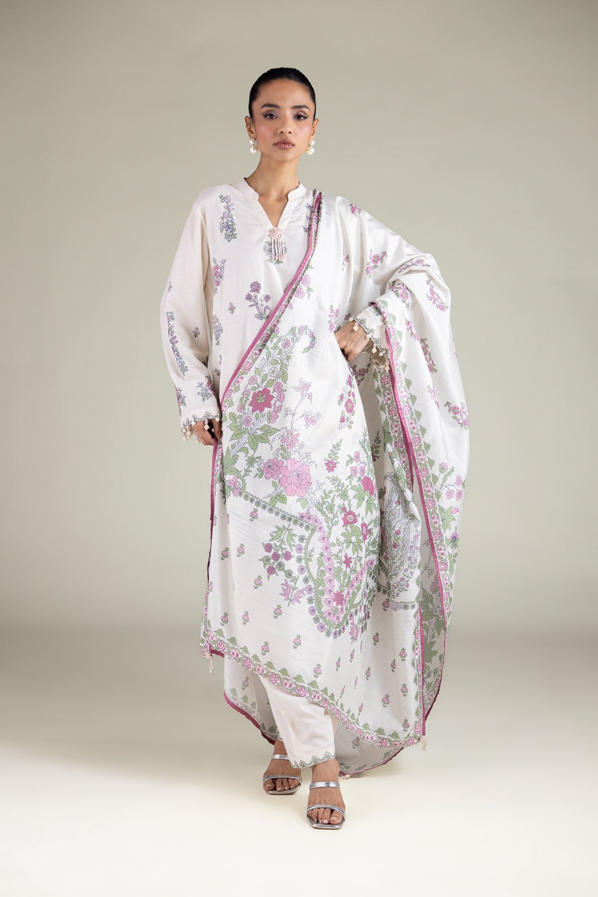 Embroidered Polyester Silk Floral All-Season Dupatta - 2-26-112-A-D-VG