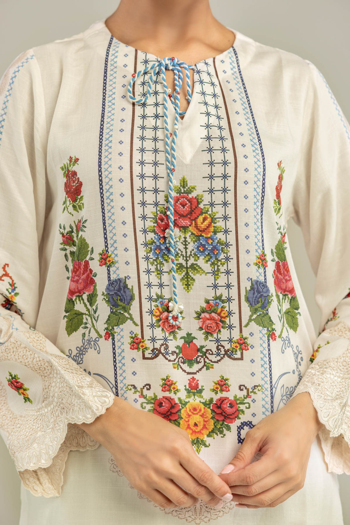 Embroidered Raw Silk Silk Floral Kurta - 1-26-102-A-F-VG
