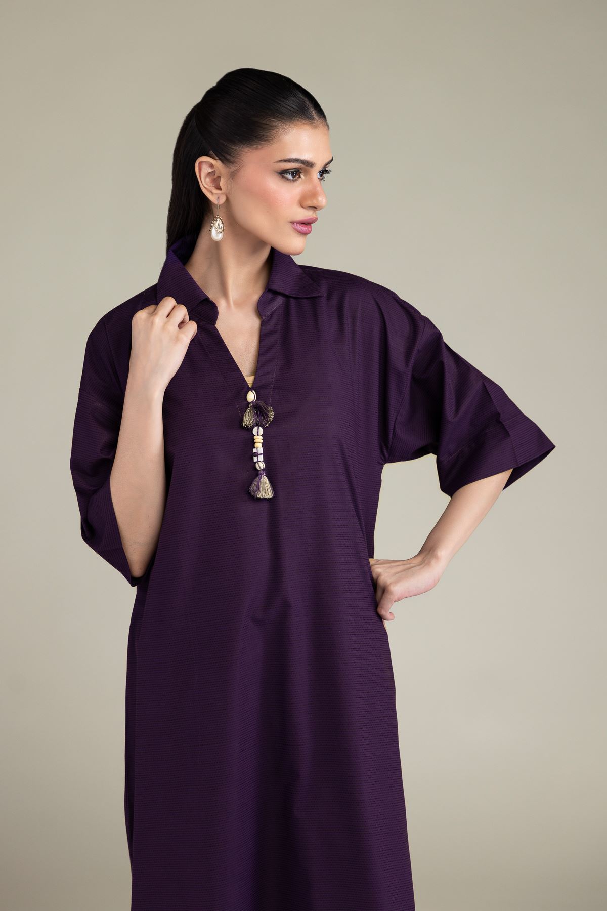 Dyed Textured Cotton Viscose Textured Cotton Kurta - 1-26-206-A-F1-VG